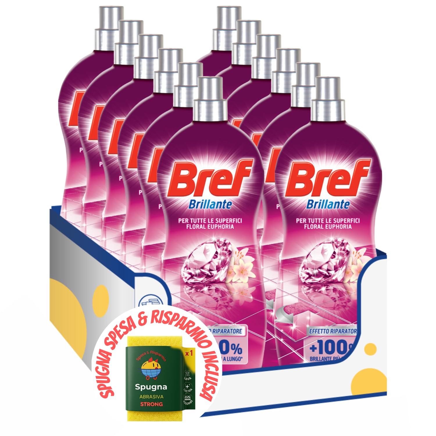 Detergente Pavimenti Floral Euphoria Profumato 1,25L kit con Spugna Brandizzata SPESA & RISPARMIO Inclusa – Variazioni 4/8/12 Pezzi (12)