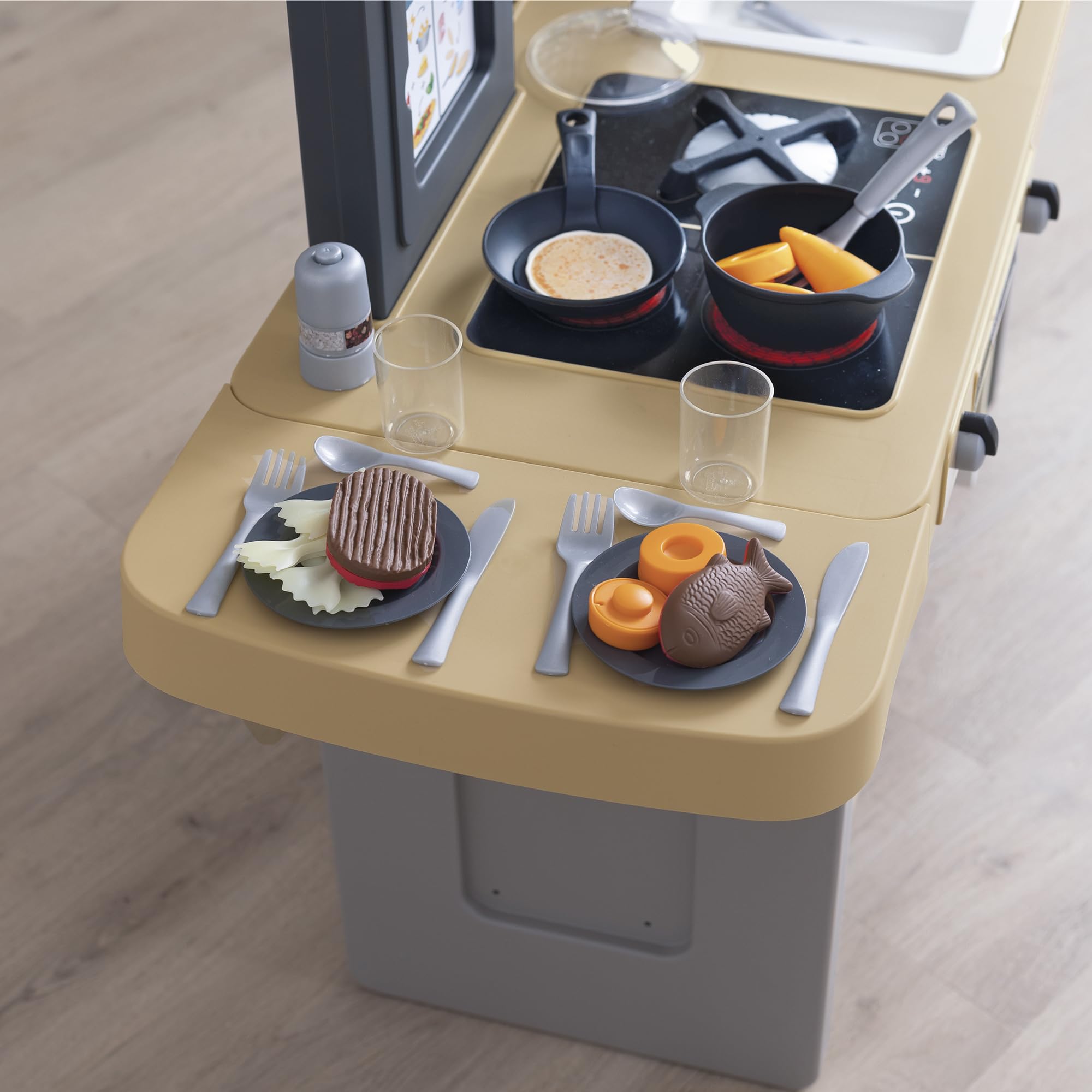 Smoby - Tefal Ewolucyjna Kuchnia - 2 Możliwe Wysokości - Nowoczesny Design - 31 Akcesoriów - Zabawka Imitacyjna dla Dzieci - Od 3 Lat