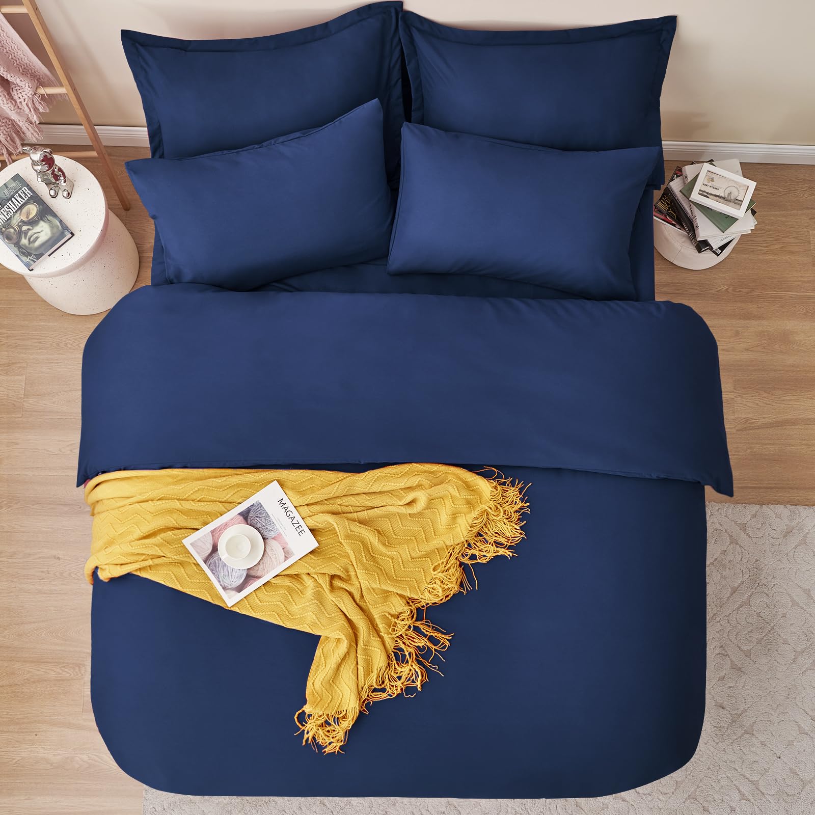 RUIKASI Set Copripiumino Matrimoniale 240x220 - Monocromatico 3 Pezzi Copripiumino Set di Due Federe 50x80 cm inclusi, Microfibra, Facile Da Gestire e Morbida, Blu Navy