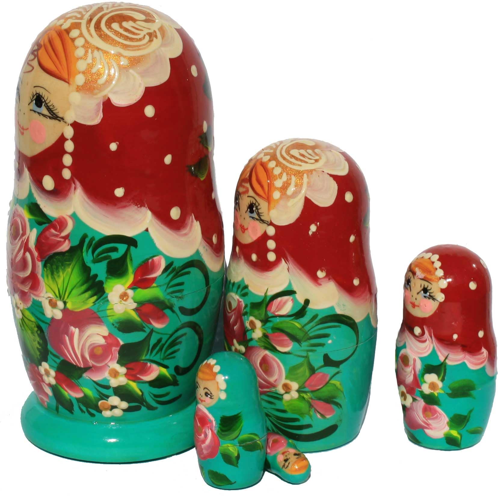 Matroschka Puppen russische Babuschka Matruschka Matrjoschka Original Klassisch 5 Steckpuppen 16cm aus Holz Rosen