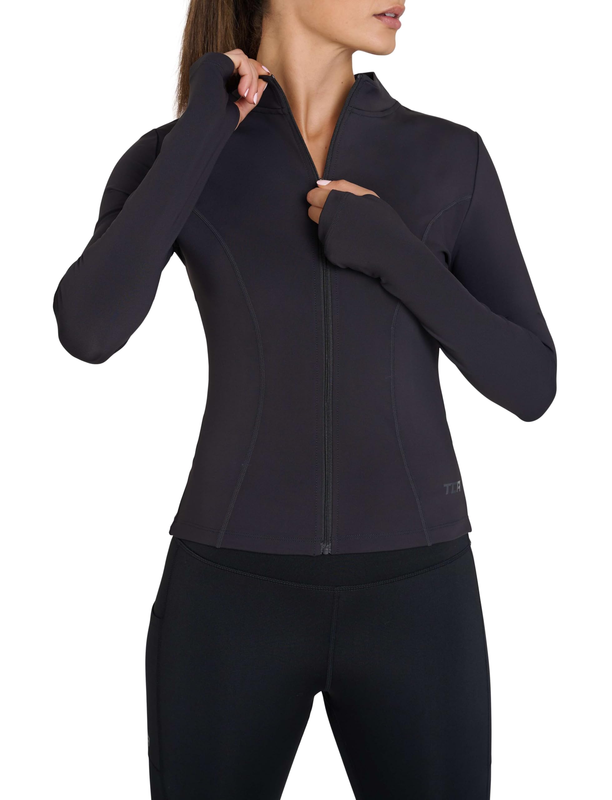Tca Women's Black Stealth ’S Running Jacket – Long Sleeve Gym Tops Full Zip Sports Jacket, Lightweight Gym Jackets - S