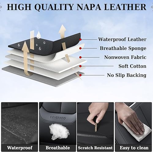 Miniatura 7 de Coverado Fundas de asiento delantero 2 piezas fundas de asiento impermeables de cuero Napa para auto ajuste universal para la mayoría de los sedanes