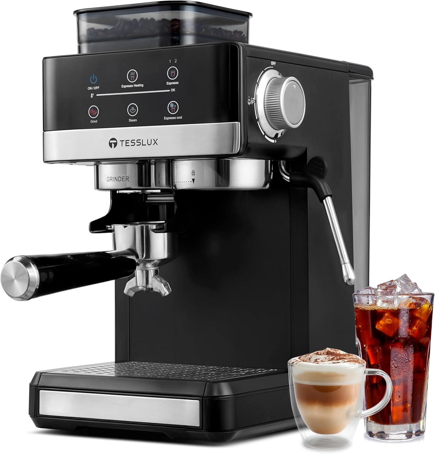 Tesslux Espresso Machine with Built-In Grinder