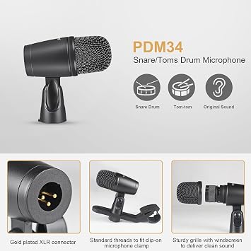 Phenyx Pro Drum Microphone Kit PTD-10 Bundle with PDM33 Bass Kick Drum Mic