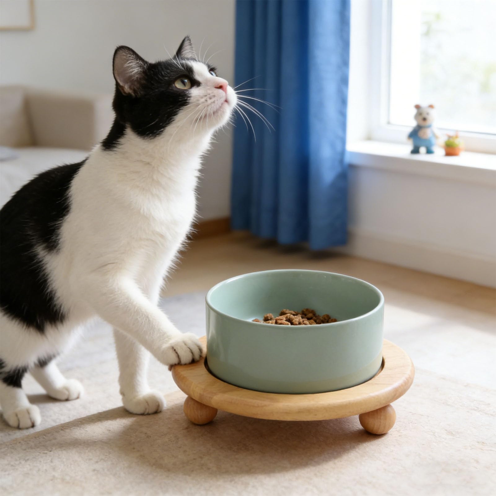 Erhöhter Katzennapf aus Keramik mit Holzständer Gegen Erbrechen