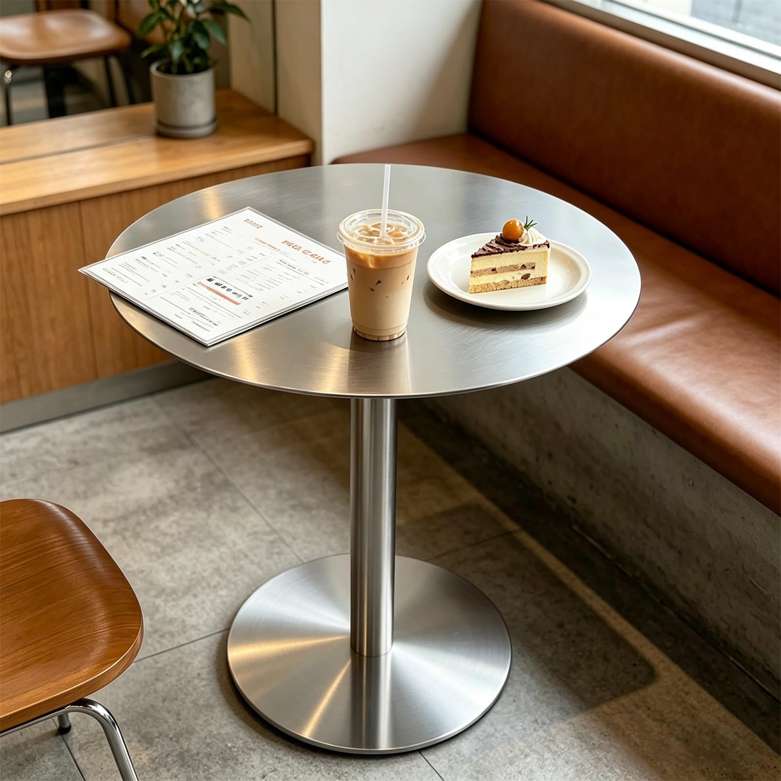 Petite table basse de bar design minimaliste avec plateau en acier poli
