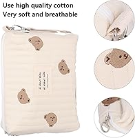 Vista 2 de Bolsa de pañales pequeña, bolsa de pañales acolchada de algodón con bonito patrón, bolsa de almacenamiento de pañales con ganchos para cochecito
