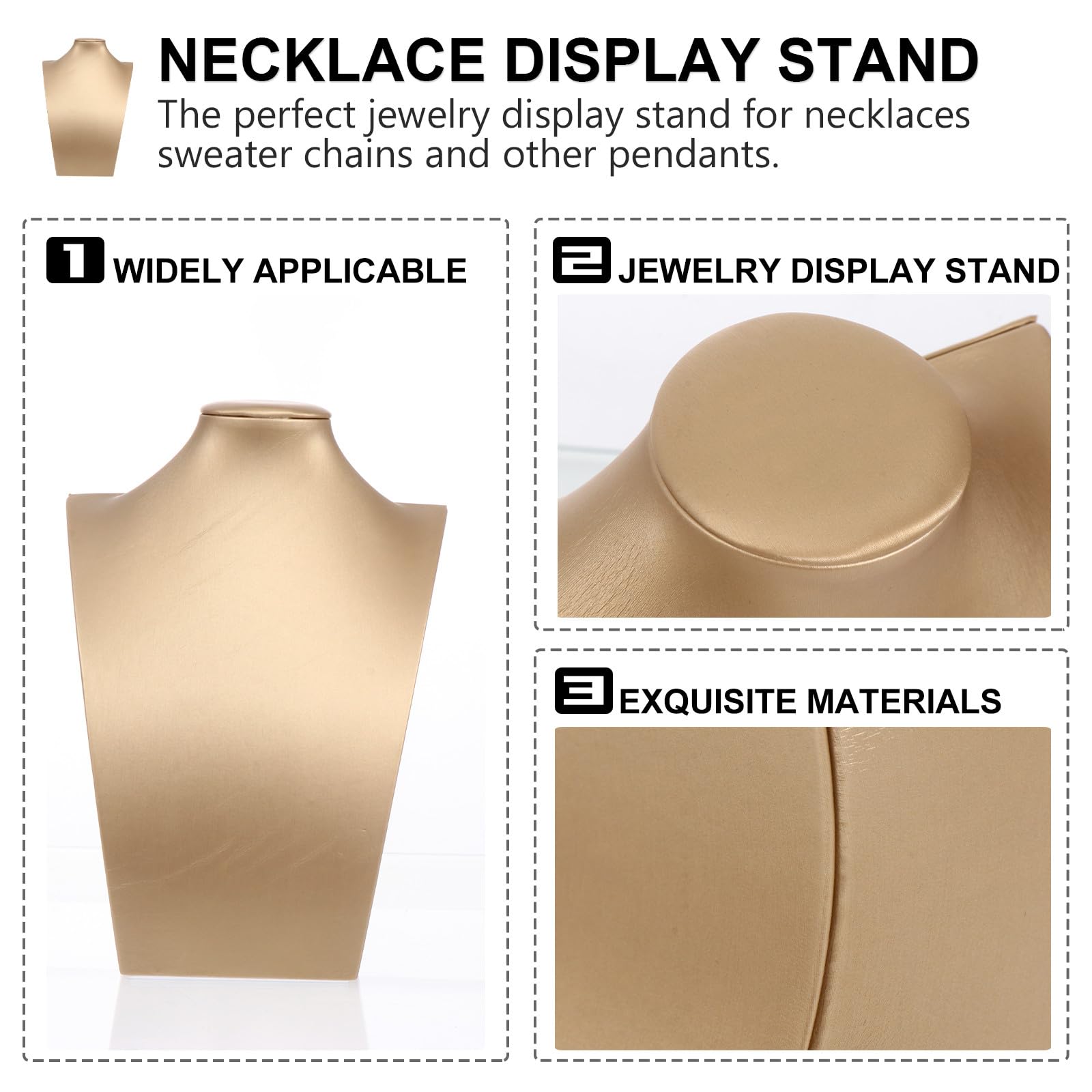 VILLCASE Organizador para Joyas Cepillado de Compuesto Tablero Cuello de Soporte Busto Dorado de Cuero para Collares Adecuado Hogar y Tienda de Joyería
