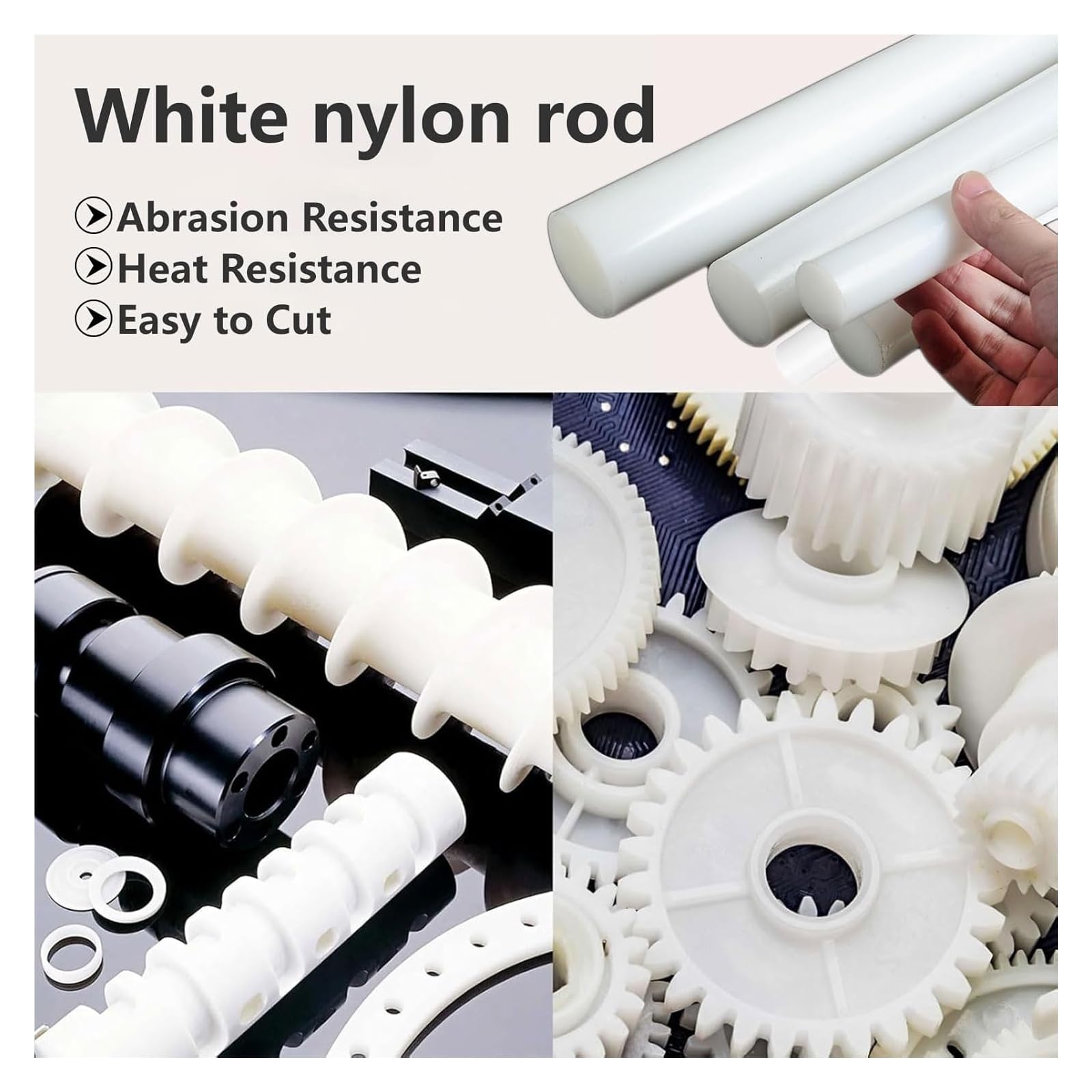 Tige en Nylon PA6, 10 pièces, blanc, 100cm de diamètre 3-10mm, barre ronde en plastique résistant à l'usure for le bricolage, le modélisme et l'ingénierie(10mm)
