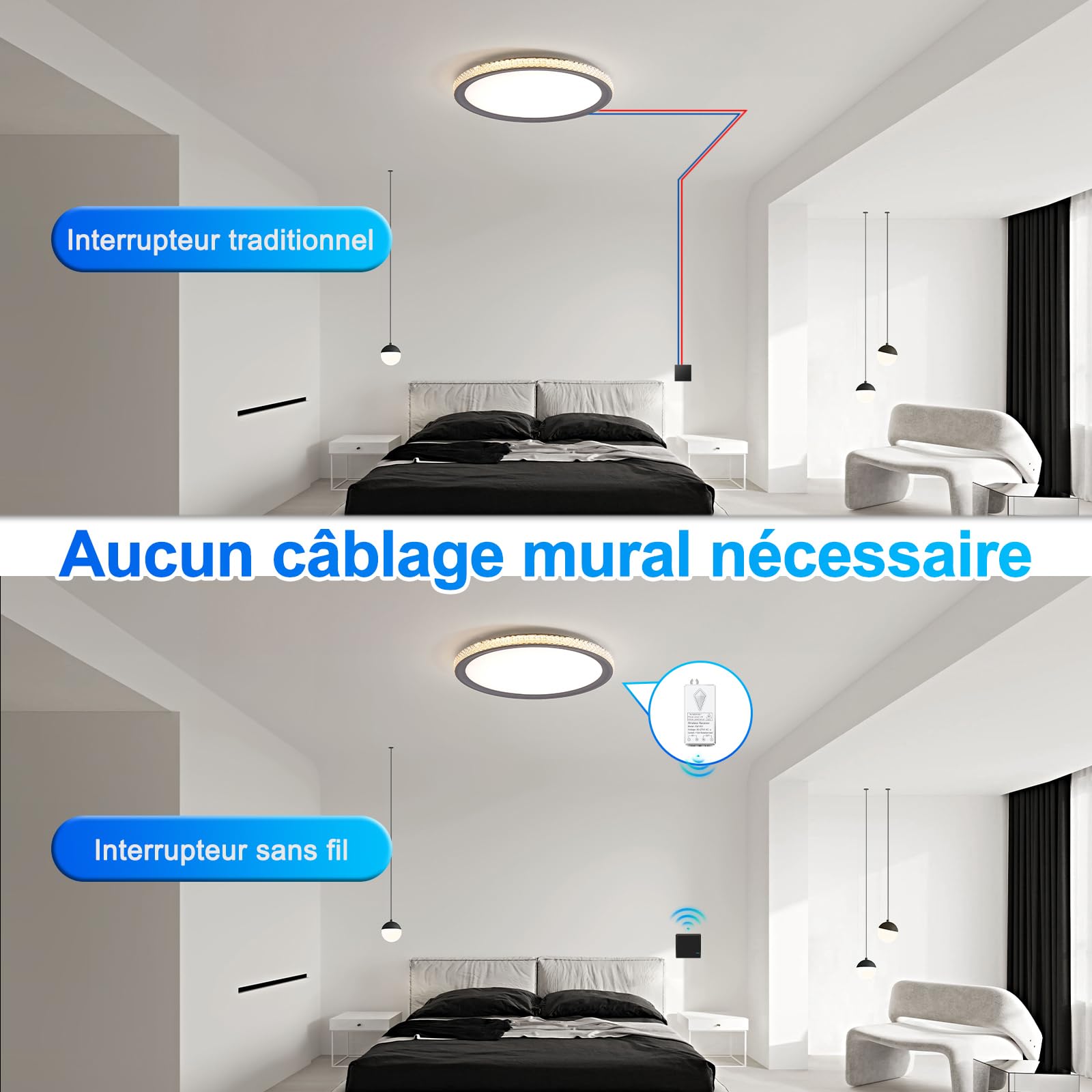 Interrupteur Sans Fil,NineLeaf Kit Interrupteur et Récepteur Sans Fil,Aucun Câblage Requis,étanche IP66,Portée de 400m pour l'éclairage pour les appareils électroménagers(noir),3PK