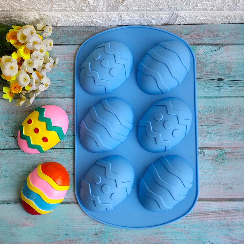 Juego de 4 moldes de silicona con 6 cavidades en forma de huevo de Pascua para hornear pasteles y chocolates, para hacer jabón, pasteles, magdalenas, cubitos de hielo, pudín de galletas