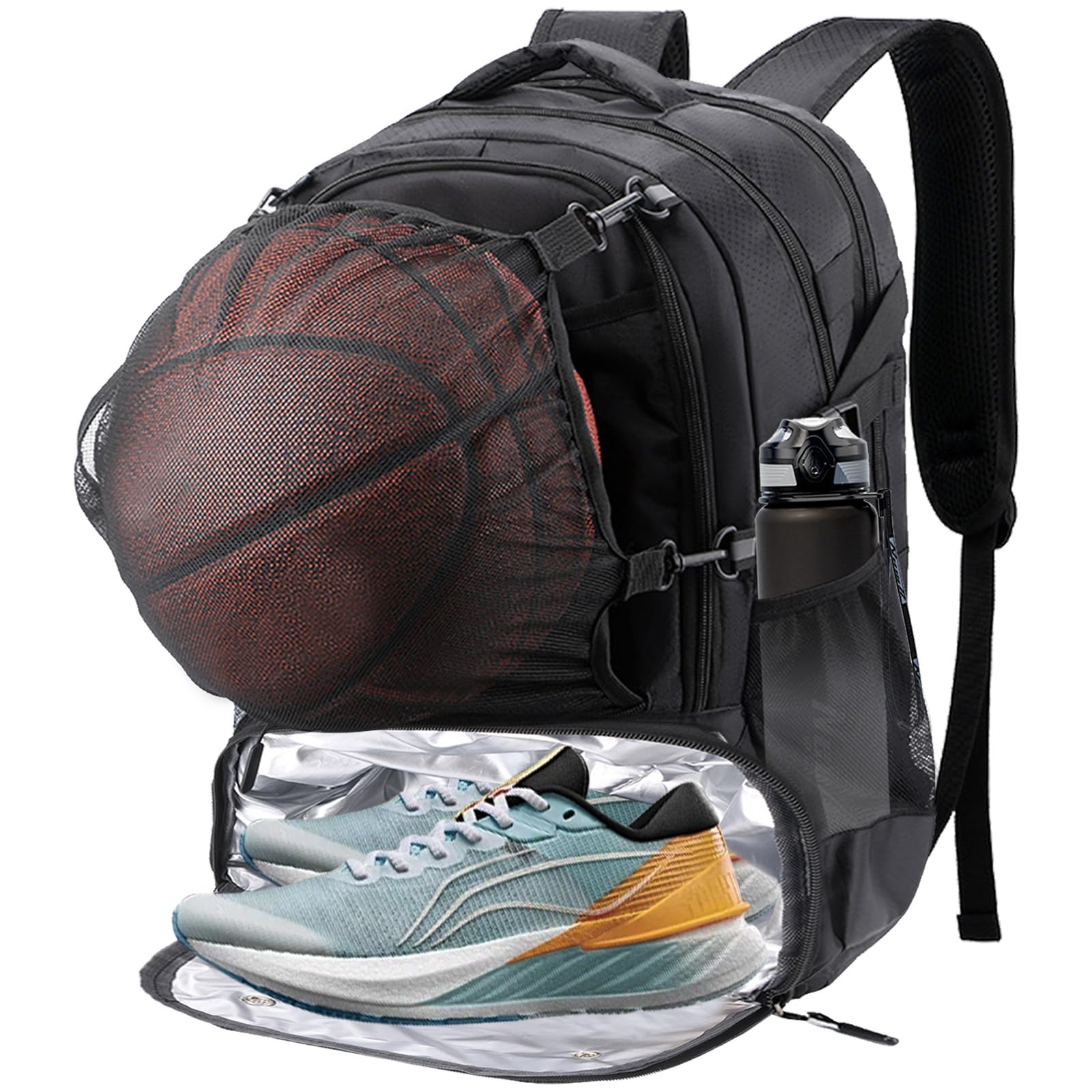 Sac à dos de basket-ball pour homme et femme avec compartiment pour ballon et chaussures, capacité 40L, léger et respirant, pour volley-ball, football, sport, voyage, école, salle de sport