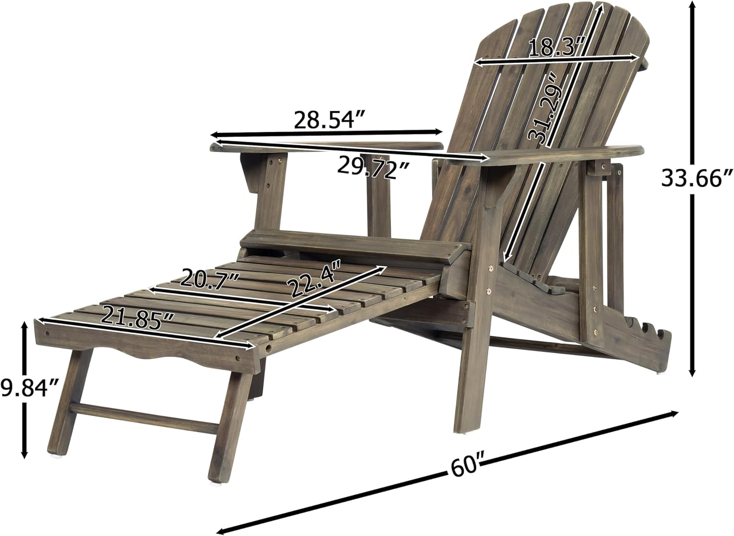 Folding Adirondack Chair, Acacia Wood Outdoor Patio Chair with Rustic Slatted Design, Wide Armrests & High Back, Weather-Resistant Wooden Lawn Chair for Backyard, Porch, Deck, Garden