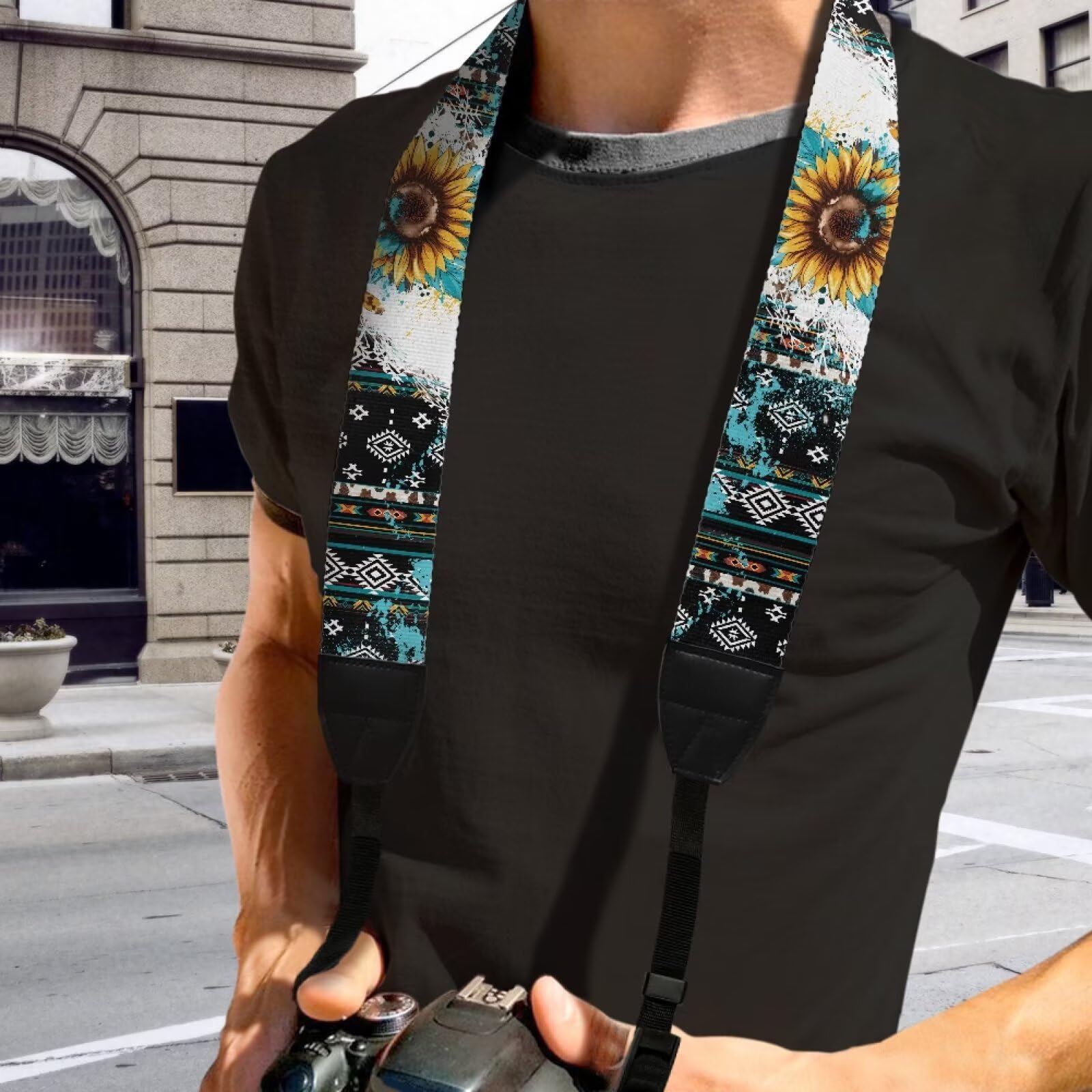 Goncariar Western Sunflower Camera Strap for Photographers Adjustable Camera Shoulder Sling Strap Turquoise Aztec Camera Straps Neck Belt Shoulder Strap Camcorder Rope Cowhide