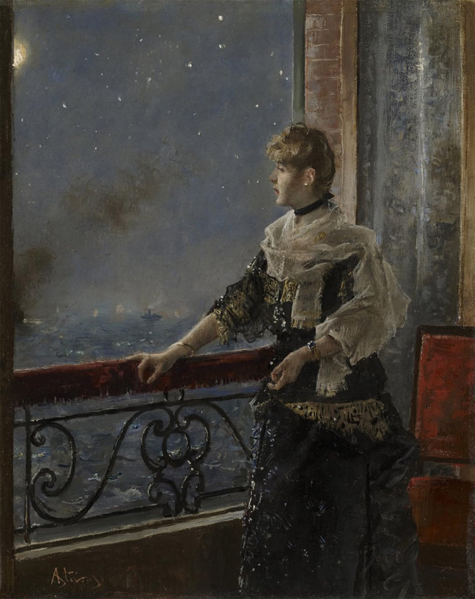 SERENDIPITP Vintage Picture Print on Canvas Wall Art Poster Moonlight by Alfred Emile Stevens Artwork Print Poster for Wall Decor 60x90cm
