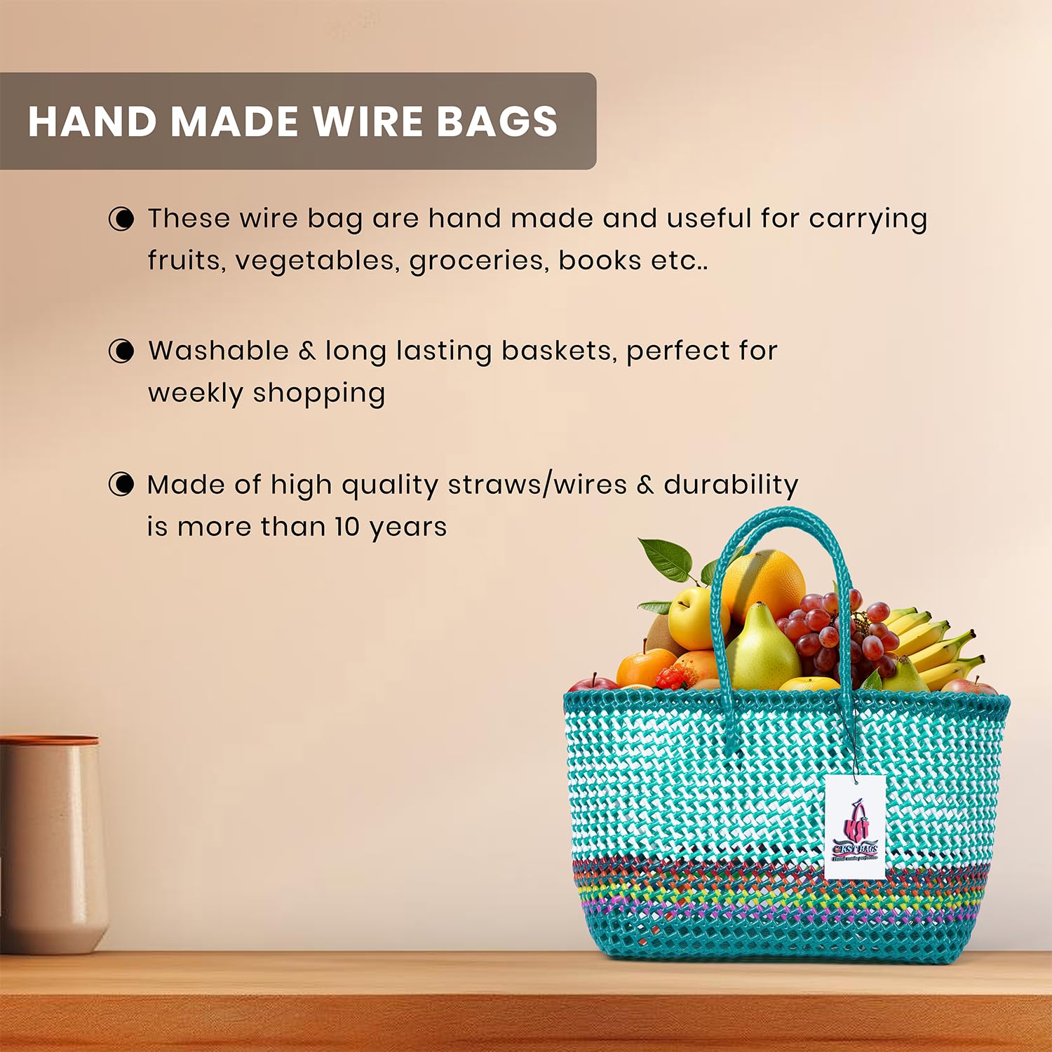 Handmade Plastic Koodai Basket - Lunch & Picnic Bag -9 Handmade Plastic Koodai Basket - Lunch & Picnic Bag -9
