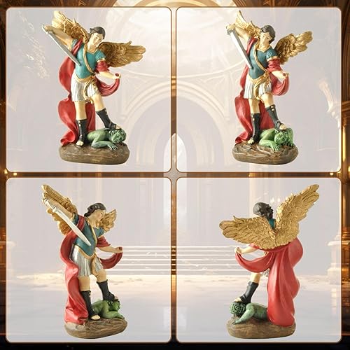 Vista 15 de Estatua de San Miguel Arcangel - Figura de ángel de San Miguel, estatua de resina con acabado de bronce antiguo, ideal para coleccionistas