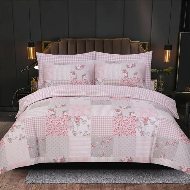 Prime Linens Polyester Cotton King Duvet Cover Set 4 Pcs Bedding Set 1 Quilt Cover 2 Pillow Cases And 1 Fitted Sheet Included Machine Washable (Floral Grey)