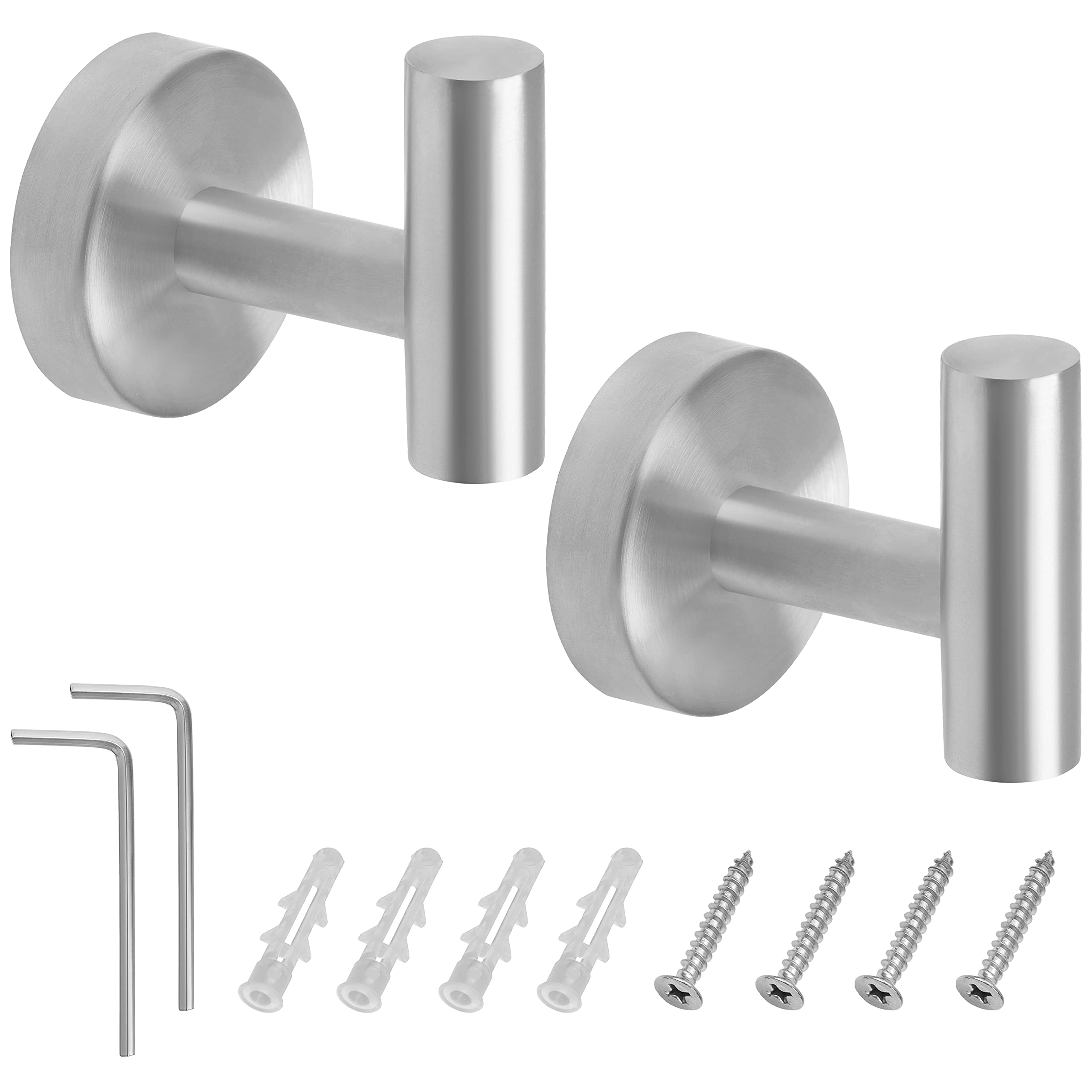 BELLE VOUS2 Pcs Bathroom Towel Hooks - Stainless Steel Robe Lavatory Wall Mounted Hooks - Heavy Duty Hooks with Screws & Wall Plugs for Bathroom, Kitchen, Closet and Garage - Hang Coats, Clothes