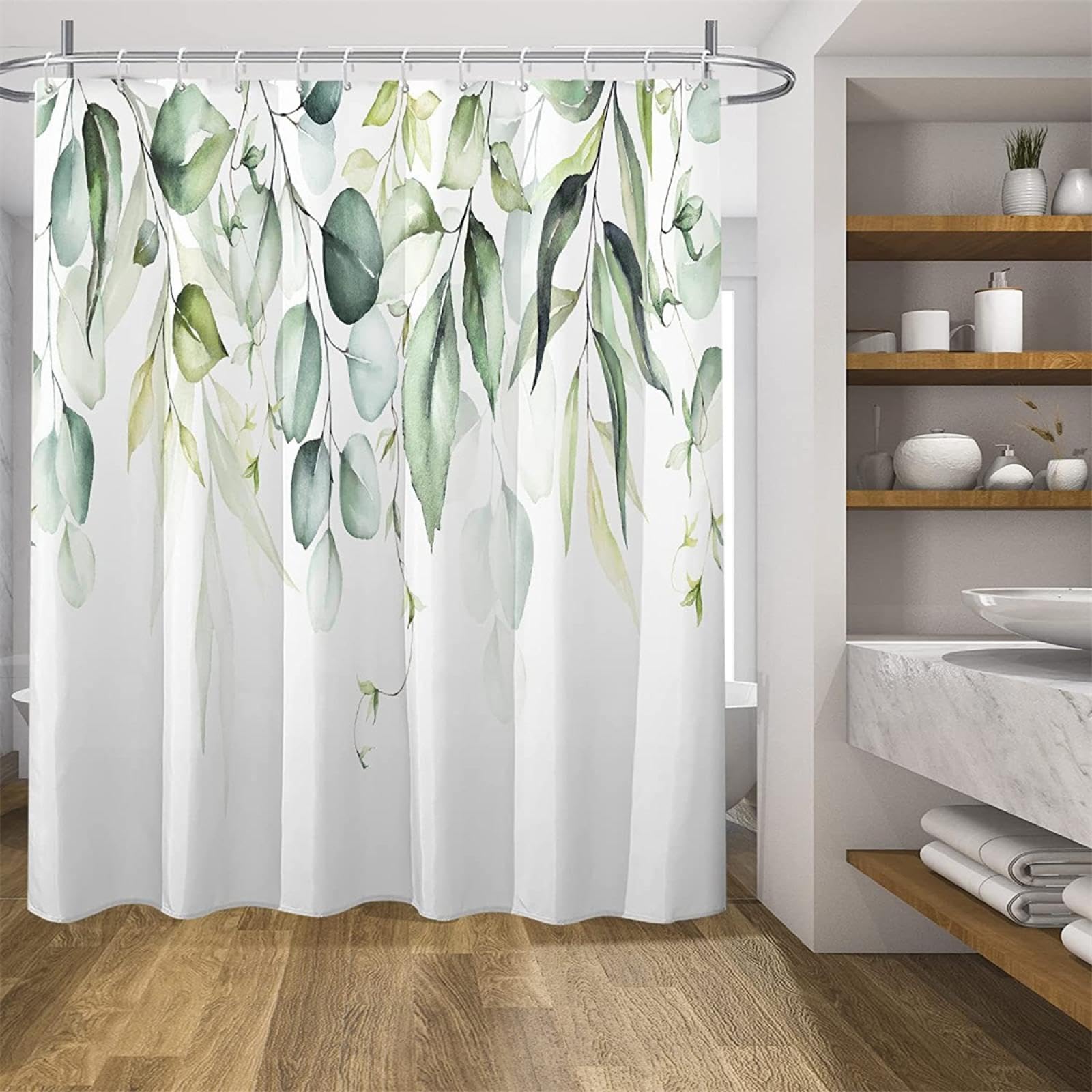 Rideau De Douche En Faux Lin Texturé 120x200cm - Imperméable & Anti-Moisissure - Beige Avec Bord Ondulé - Livré Avec 8 Crochets - 3