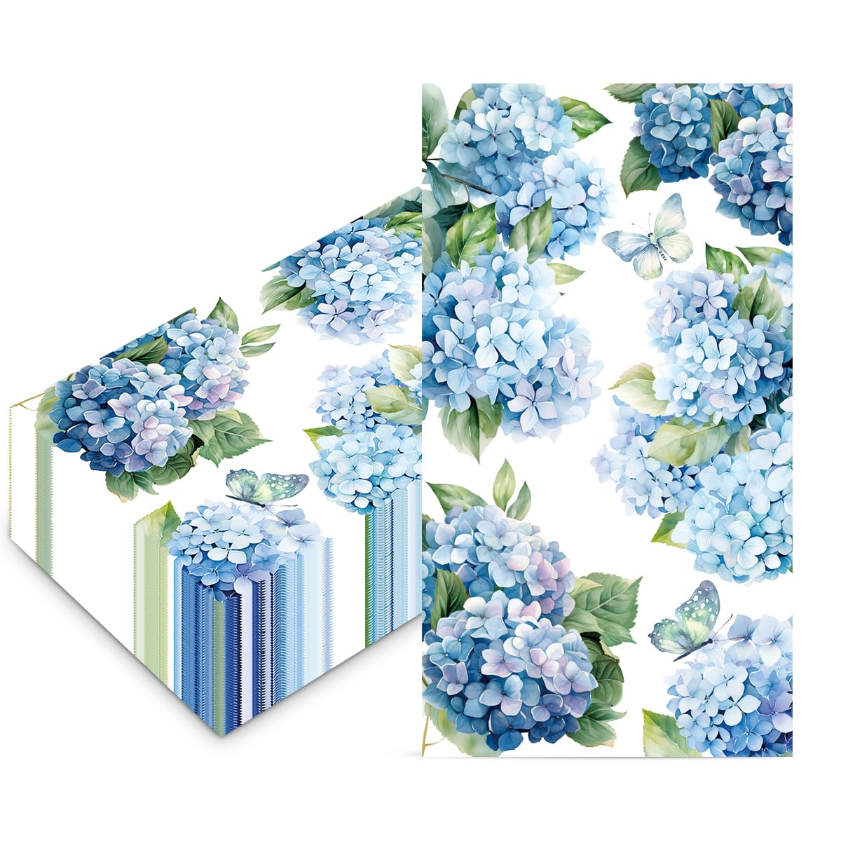 Photo 1 of 100Pcs Hydrangea Floral Paper Napkins Watercolor Butterfly Spring Wild Flower Paper Napkins Disposable Guest Bathroom Hand Towels Dinner Party Napkins for Bridal Baby Shower Wedding Birthday