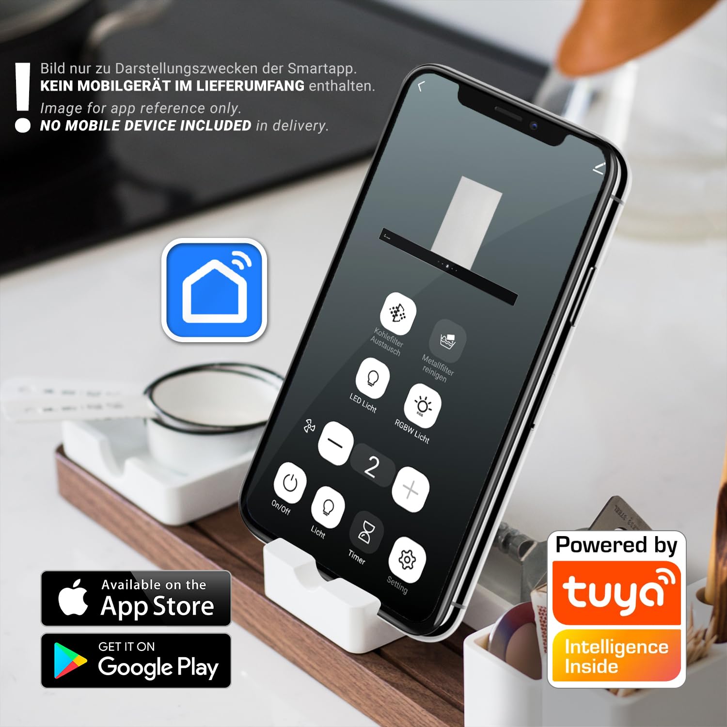 KKT KOLBE Delta Isola HC - Cappa aspirante 90 cm, in acciaio inox, vetro nero, app WiFi intelligente, Wi-Fi, funzionamento con sensore Touch