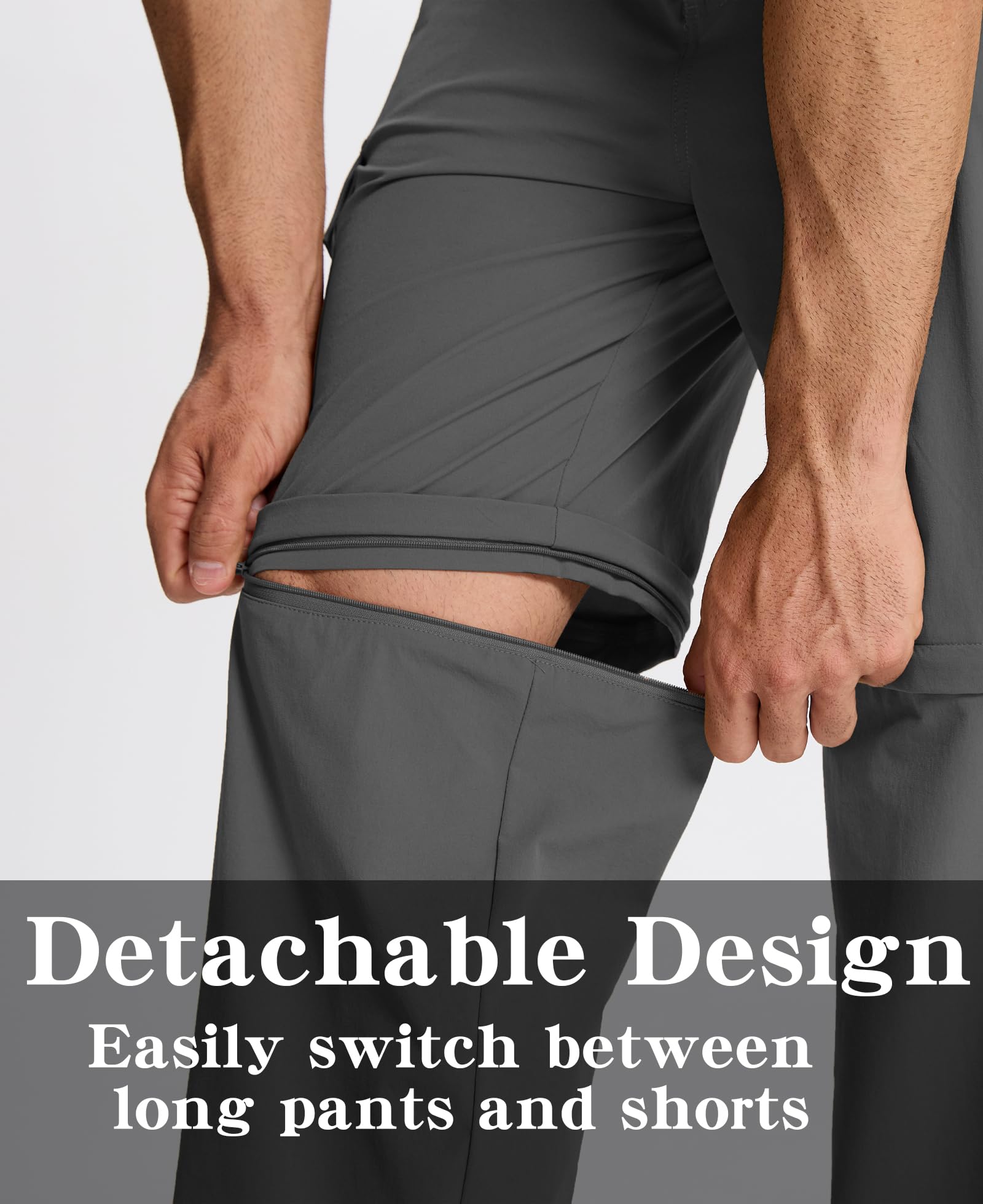 Susclude Men's Convertible Hiking Pants Men Fishing Cargo Pants for Men Quick Dry Tactical Pant Darkgrey