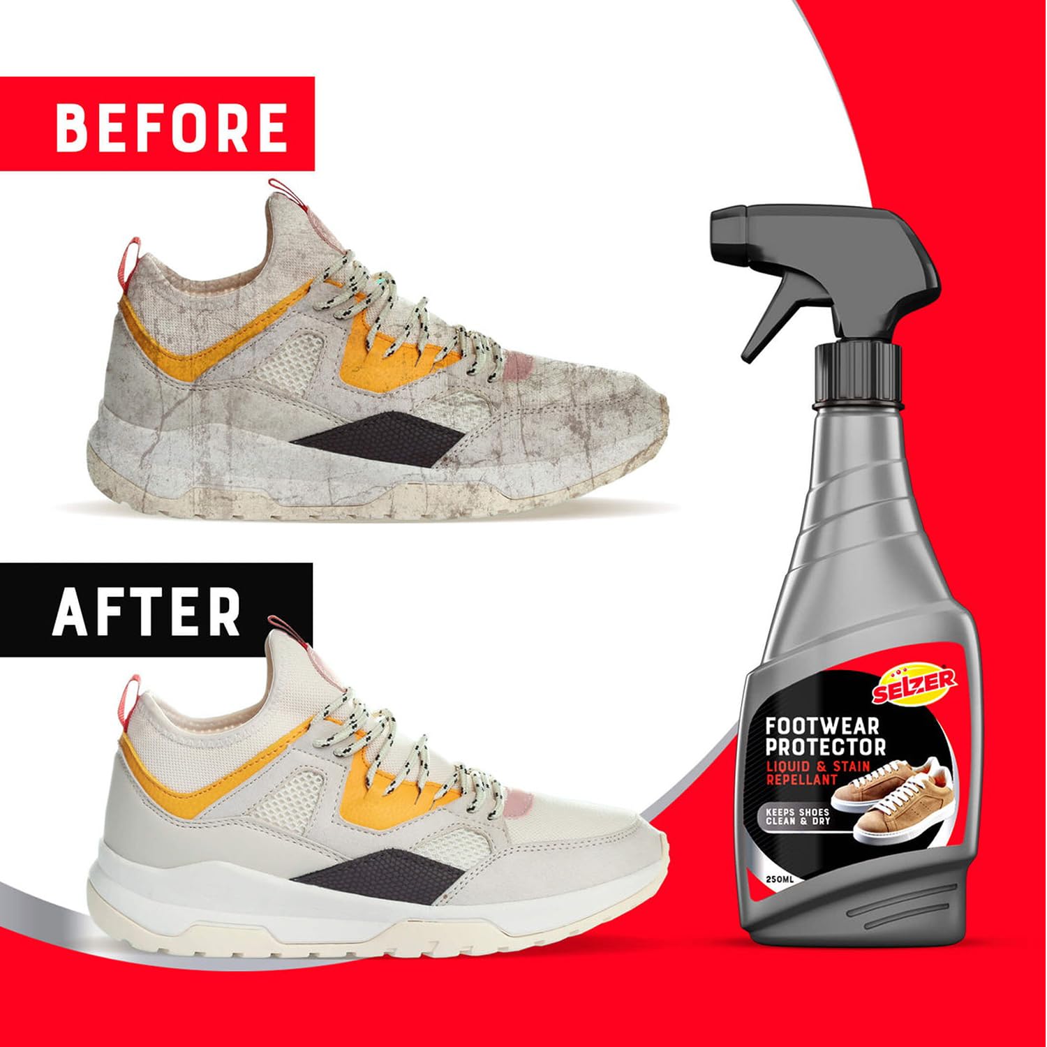 Selzer Footwear Protector, 250ml, Nanotechnology-Based Liquid, Stain Protection for Leather and Canvas Shoes, 1 Year Protection Black 2