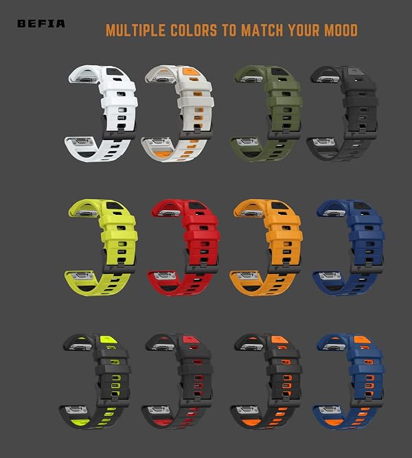 BEFIA 22mm Watch Band for Garmin fenix 8 47mm 5 6 fenix 7 sapphire solar band Quick Fit 22 Watch Bands for Garmin Watch Forerunner 965 955 epix gen 2 47mm Strap Comfort for Men Women Fog Gray Orange by BEFIA - Used condition - Image 7