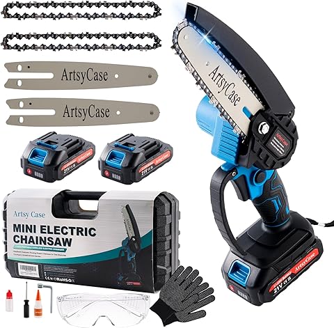 ArtsyCase Mini motosierra de 6 pulgadas, inalámbrica, portátil, pequeña motosierra de mano para podadora de árboles, corte de madera y bambú, sierras de cadena, regalos para marido, papá, jardinero