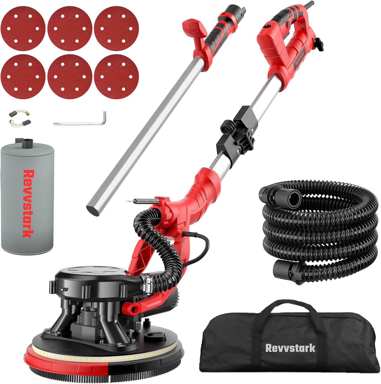 Drywall Sander, Revvstark Electric Drywall Sander with Vacuum Dust Collector 850W, Popcorn Ceiling Removal Tool with 5 Variable Speed 900-2100RPM with LED Light, 6 Pcs Sanding Discs Sandpaper