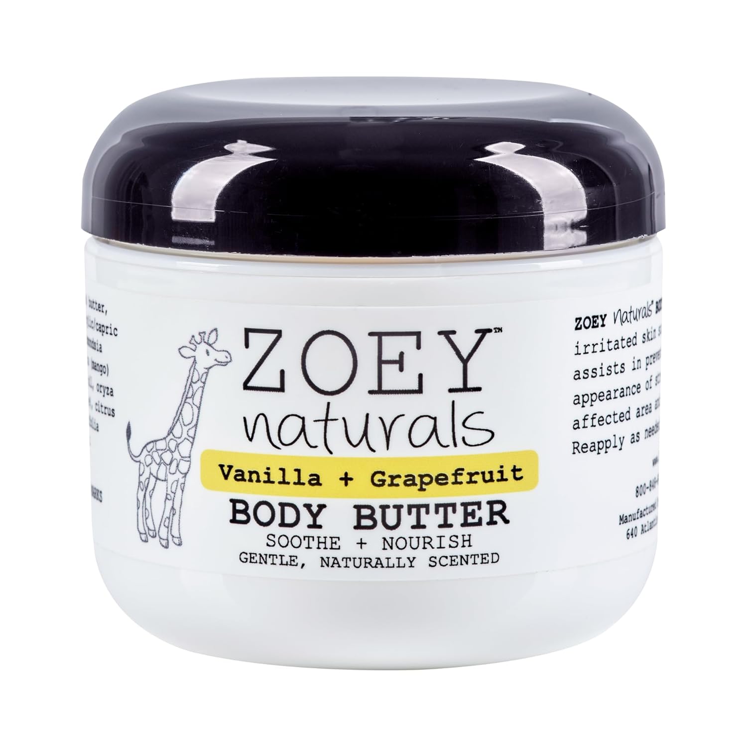 Absolutely Natural Zoey Naturals Vanilla Grapefruit Body Butter - Nourishing Shea Butter and Coconut Oil - Paraben Free Vegan, Made in USA - 3oz