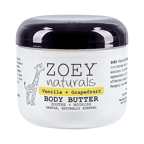 Absolutely Natural Zoey Naturals - Mantequilla corporal de vainilla y pomelo, 4 onzas con manteca de karité nutritiva y aceite de coco, vegana sin