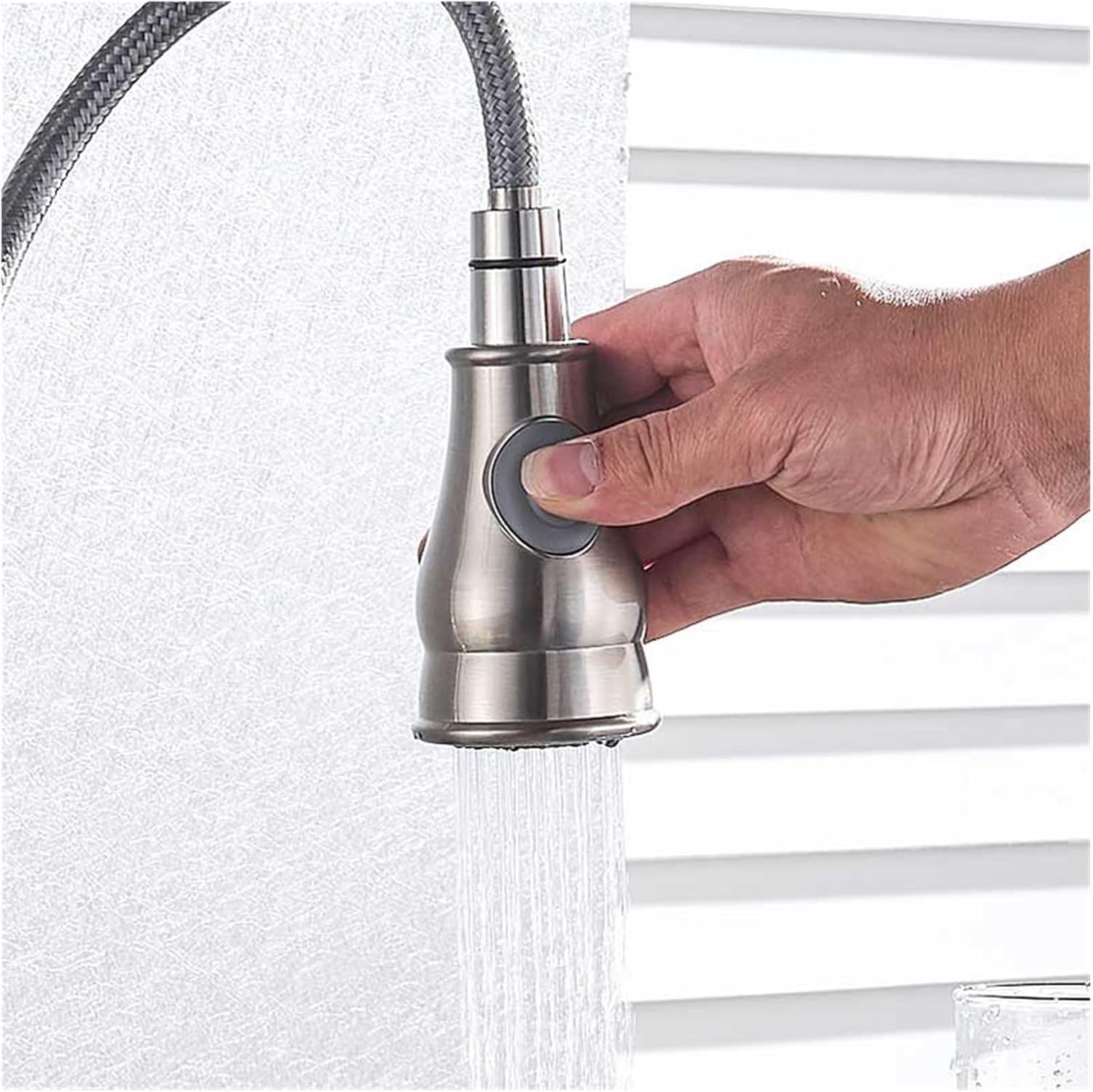 Stream Sprayer Bathroom Kitchen Faucet Pull-Out Shower Head Matching Water Spray Replacement Sprinkler Sprinkler(Brushed Nickel C)