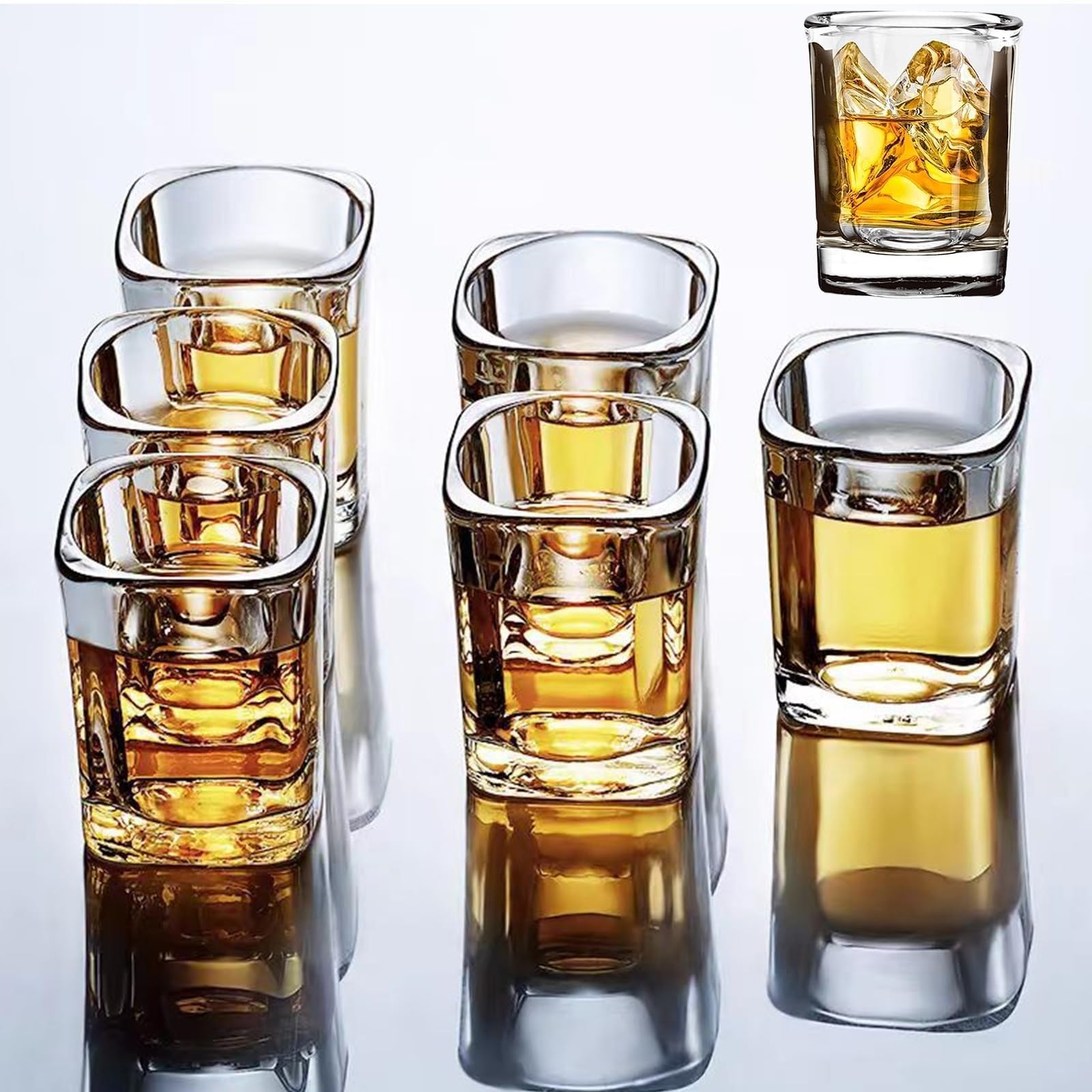 THE WHITE SHOP 6 Pack Heavy Base Shot Glasses Set, 2.2 oz Clear, Square for Vodka, Whiskey, Tequila, Espressos, Spirits & Liquors