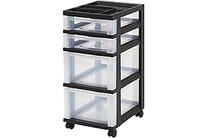 IRIS USA 4-Drawer Black/Clear Plastic Rolling Storage Cart
