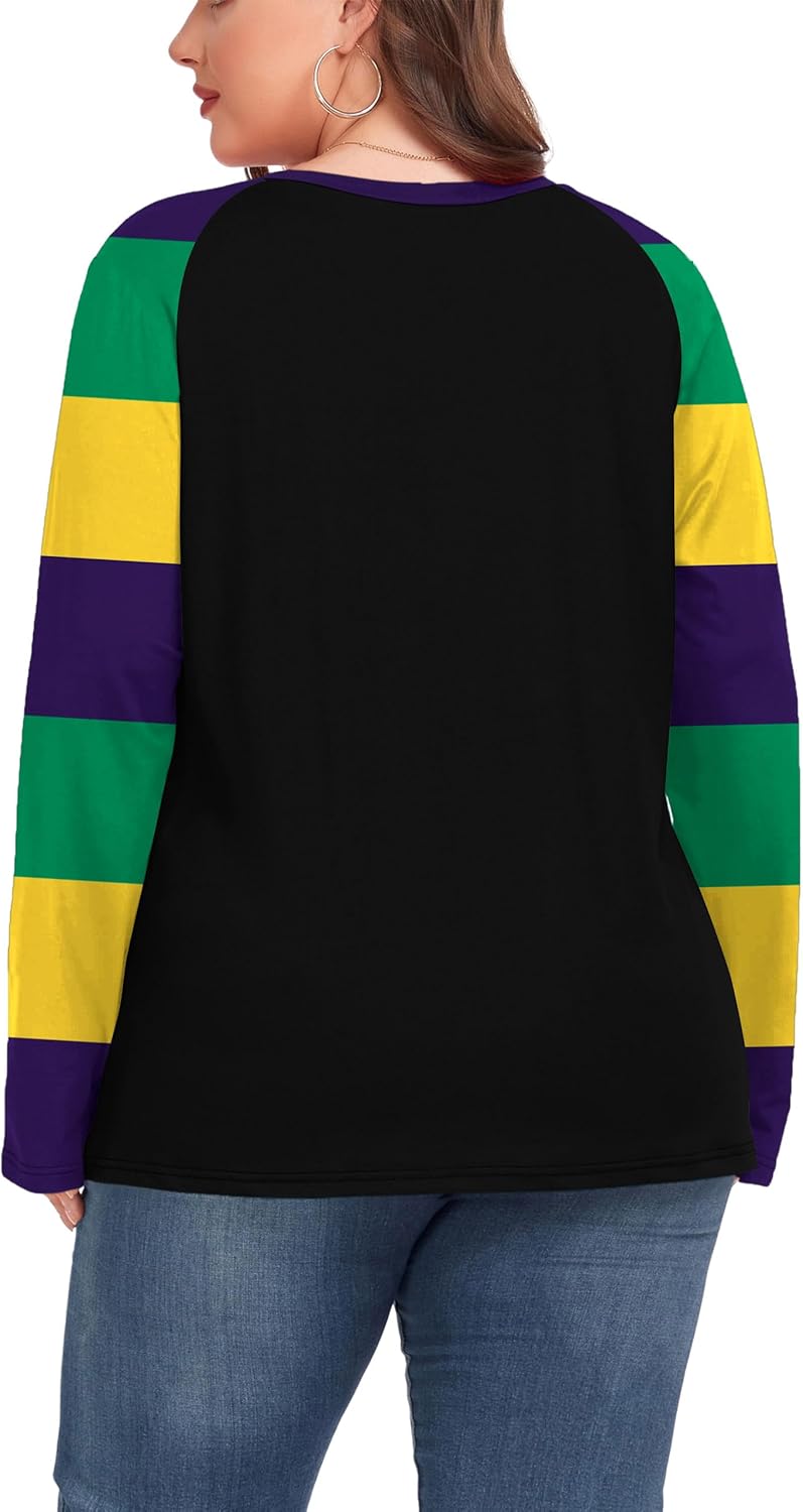 Plus Size Mardi Gras Shirt: Fat Tuesday Carnival Vneck Tshirt Carnival Outfit Long Sleeve Tops - Image 5