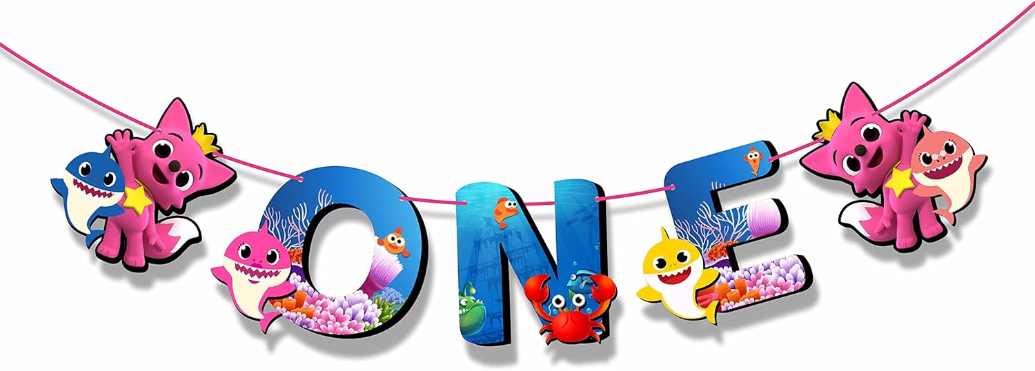 "Bby Shrk One Banner – 1st Birthday Party Decorations for Boys & Girls – Cute Bby Shrk Theme Birthday Supplies – Ocean Under the Sea Banner for Cake Smash, Photo Booth, and Party Backdrop"