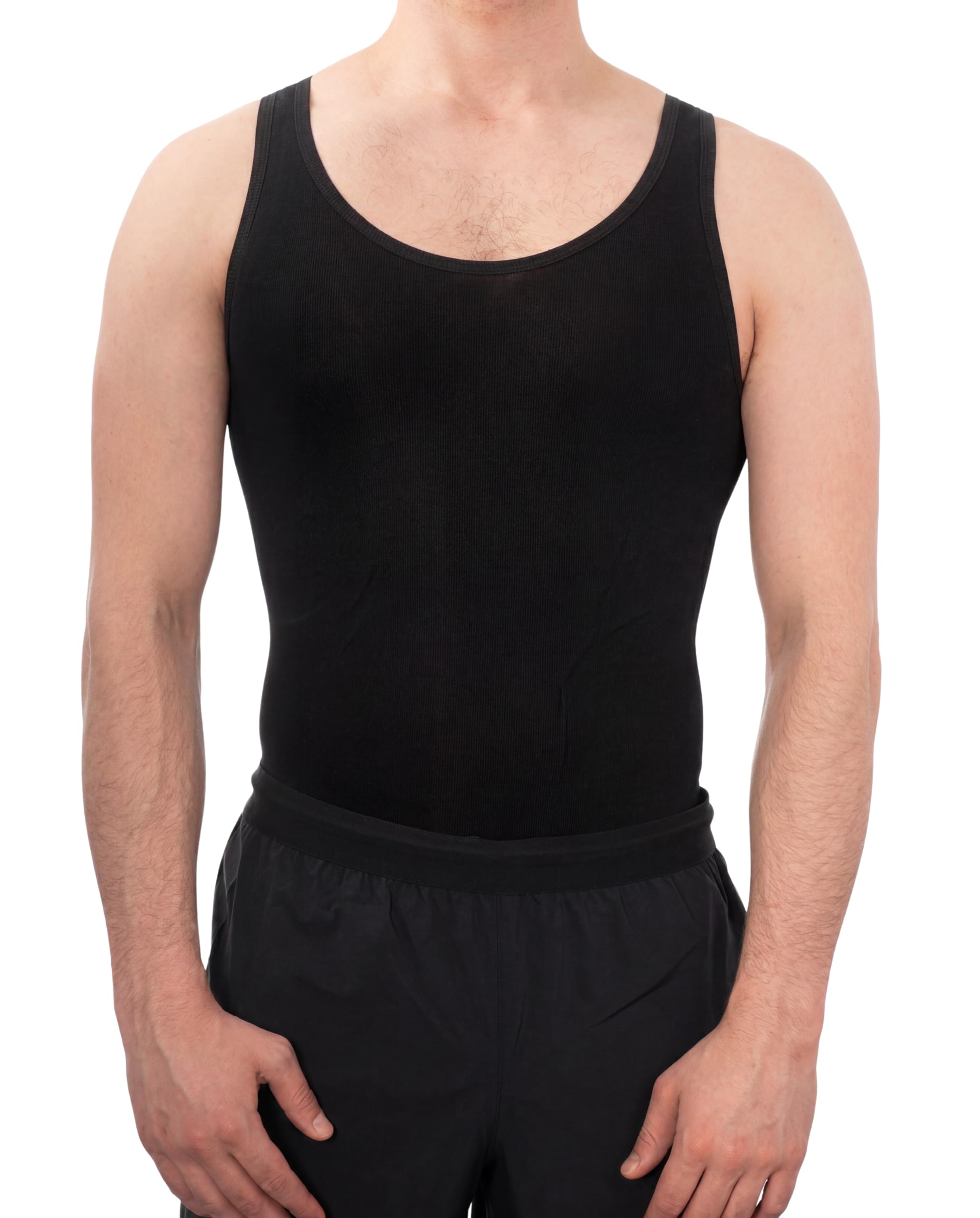 Gynecomastia Solutions Seamless Tall Compression Body Shaper Vest for Men, Extended Length Black