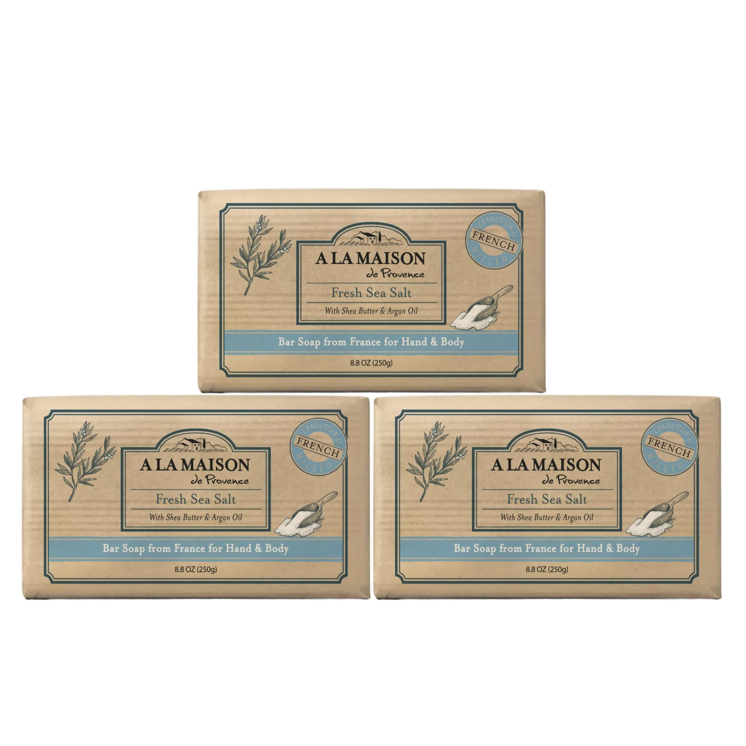 A LA MAISON Fresh Sea Salt Bar Soap - Triple French Milled Natural Moisturizing Hand Soap Bar (12 Bars of Soap, 3.5 oz)