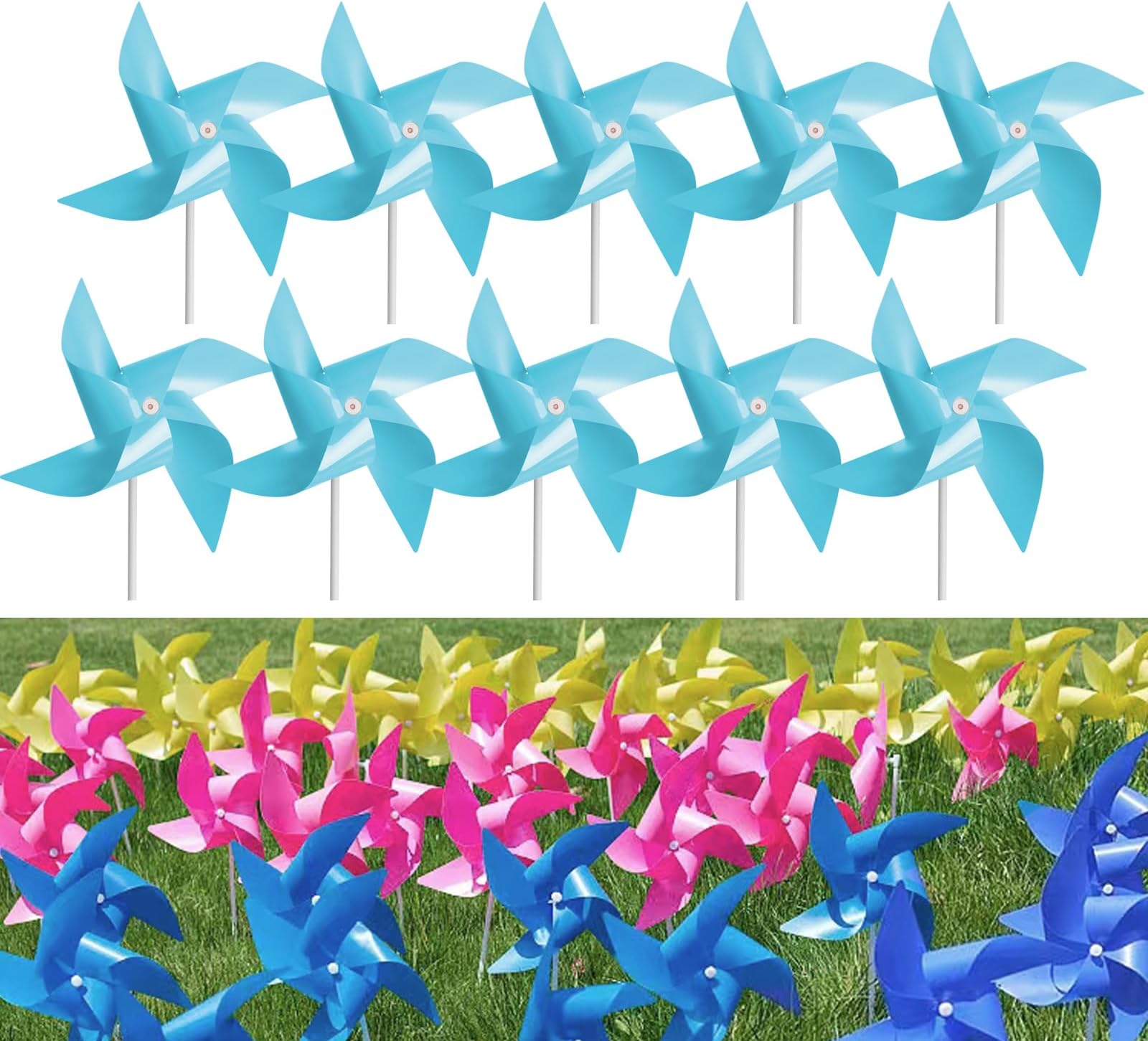 100 Pcs Pinwheels, Toy Wind Spinners and Party Favors Gifts for Kids, Outdoor Decorational Pinwheels for Yard and Garden (Light Blue)