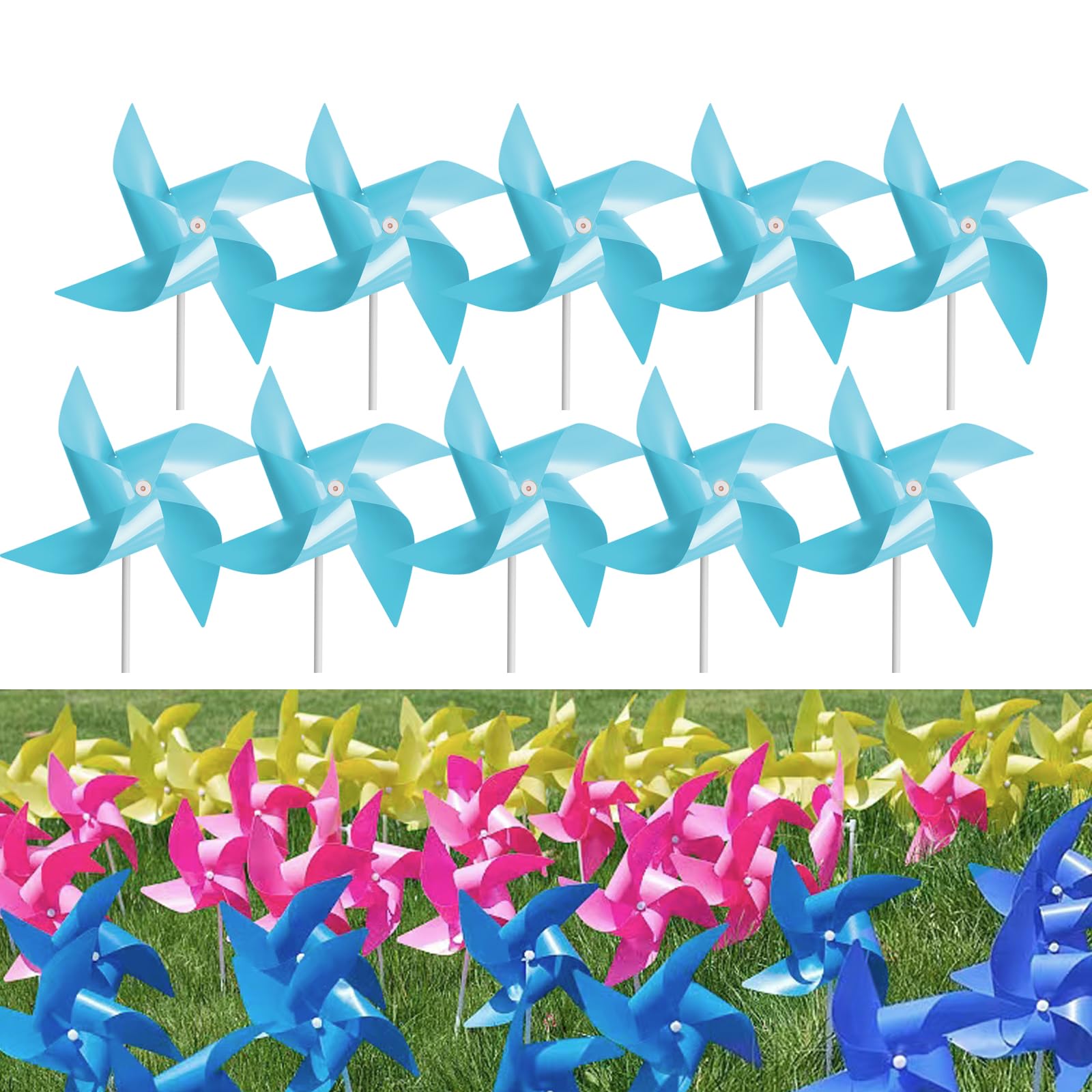 100 Pcs Pinwheels, Toy Wind Spinners and Party Favors Gifts for Kids, Outdoor Decorational Pinwheels for Yard and Garden (Light Blue)