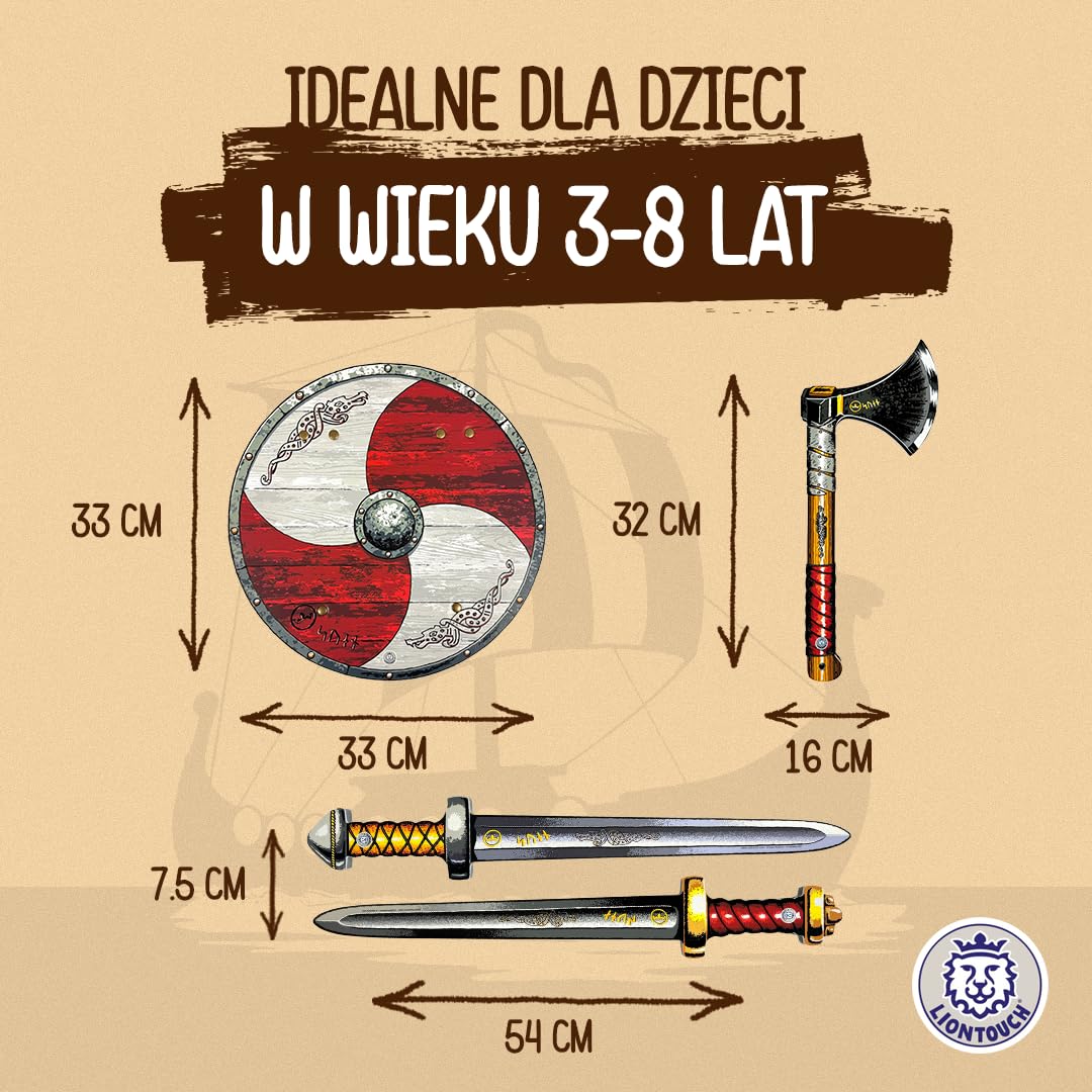 Liontouch - Zestaw Wikingów - Miecze, Tarcza i Topór | dla chłopców od 3 lat | Autentyczne zabawki do odgrywania ról Mastro Sven | Akcesoria piankowe do kostiumów Berserker i gier fantasy