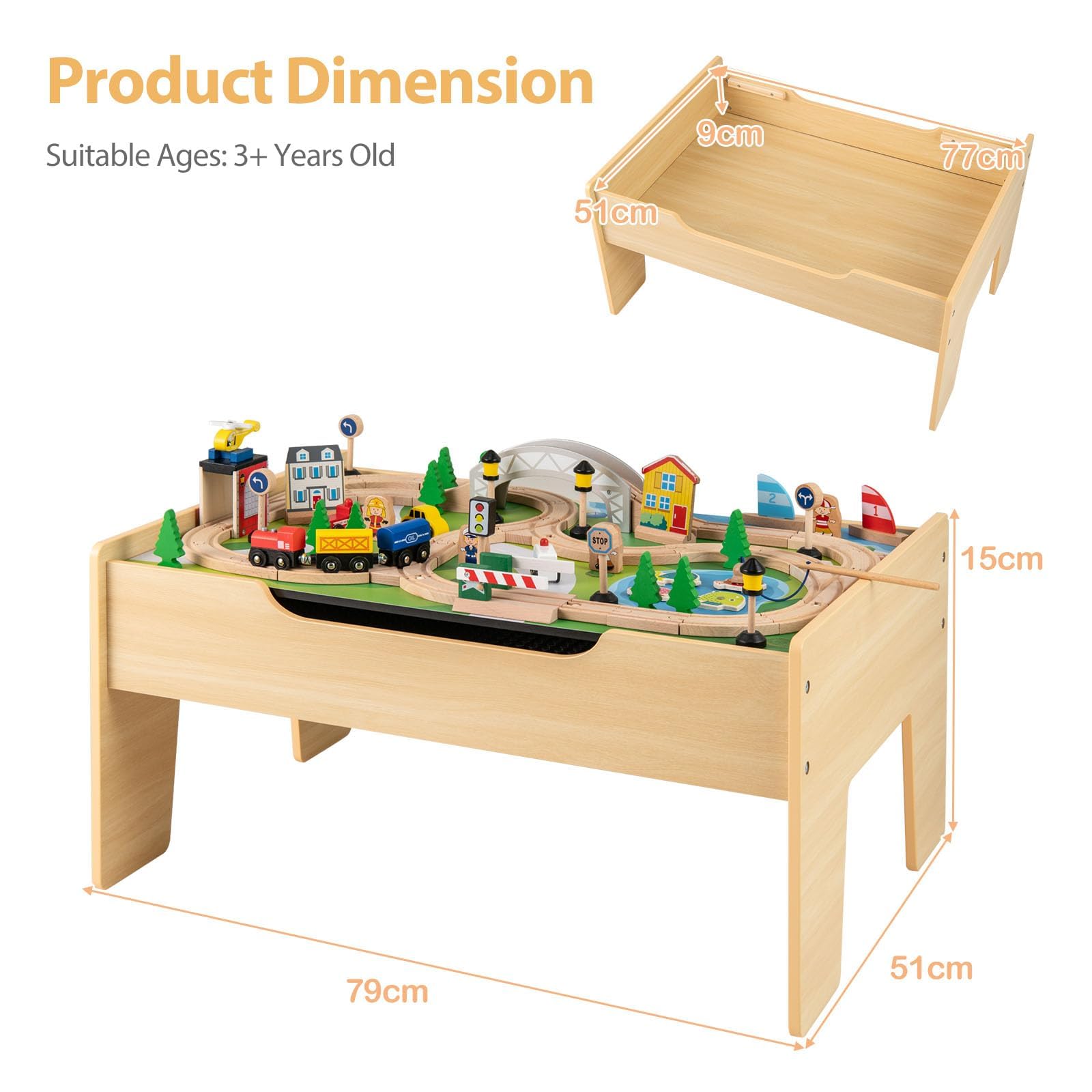 FANTASK Table de Jeu en Bois 84 pièces pour Enfants avec Plateau de Table et tiroir réversible et Amovible, Table d'activité pour Jouer, Peindre, Lire, Manger, Jouets pour Enfants à partir de