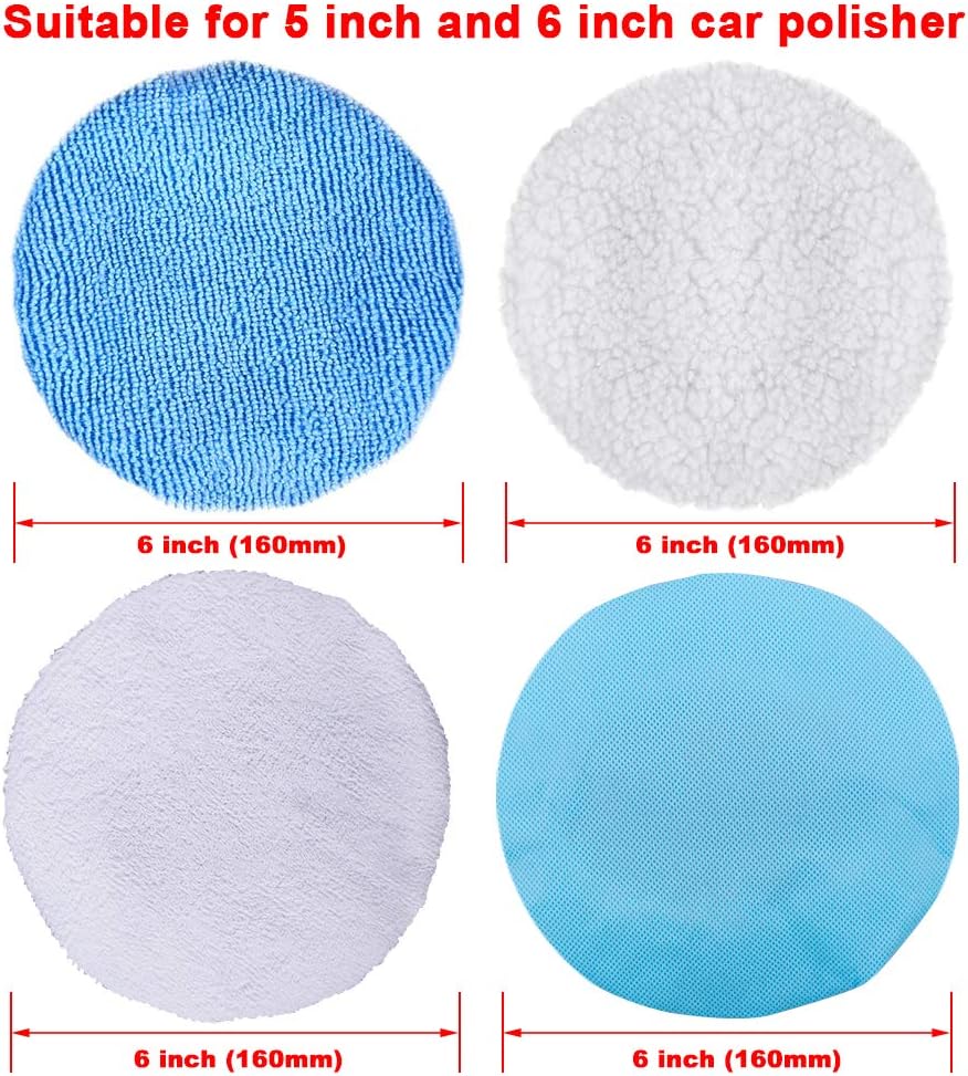 SIQUK 24 Packs Polishing Bonnet Pads (5 to 6 Inches) Including 12 Packs Microfiber Car Polishing Bonnet 4 Packs Waxing Bonnet 6 Packs Non-Woven Buffing pad and 2 Packs Cotton Bonnet for Car Polisher : Automotive