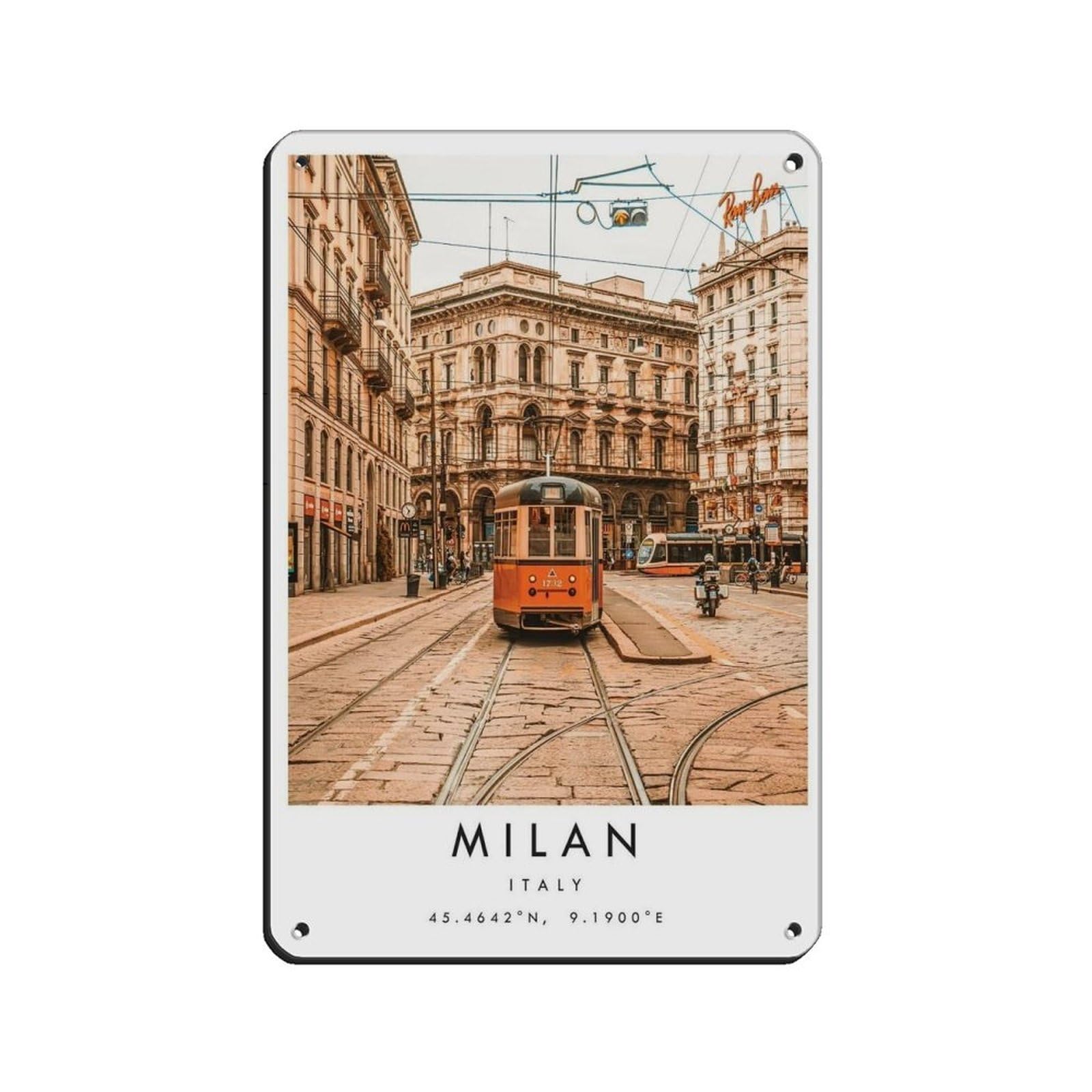 Milan Travel, Italy Art Photography Tin Sign Vintage Metal Pub Club Cafe Bar Home Wall Art Decoration Poster Retro 8x12inch(20x30cm)