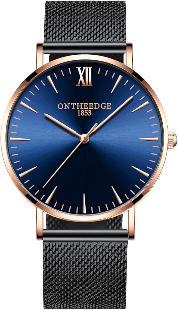 Amazon Ontheedge うで時計 メンズ 薄型 クォーツ アナログ 防水 ビジネスカジュアル 男性ウォッチ オシャレ シンプル 仕事 軽量 就活 青 黒 ステンレス ファッション メンズ腕時計 腕時計 通販