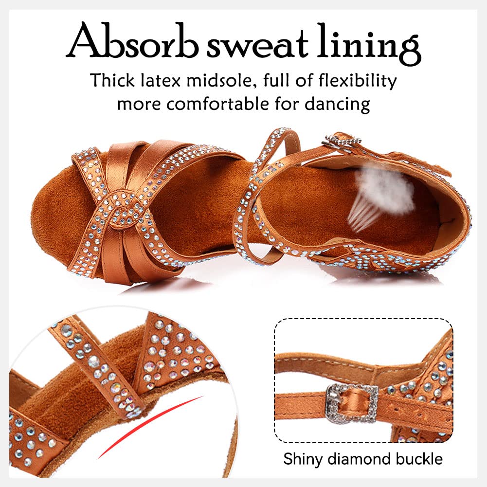 HIPPOSEUS Scarpe da Ballo Latino Americano con Strass Donna Professionale Scarpe Danza Salsa Bachata Tango in Raso,Modello L408