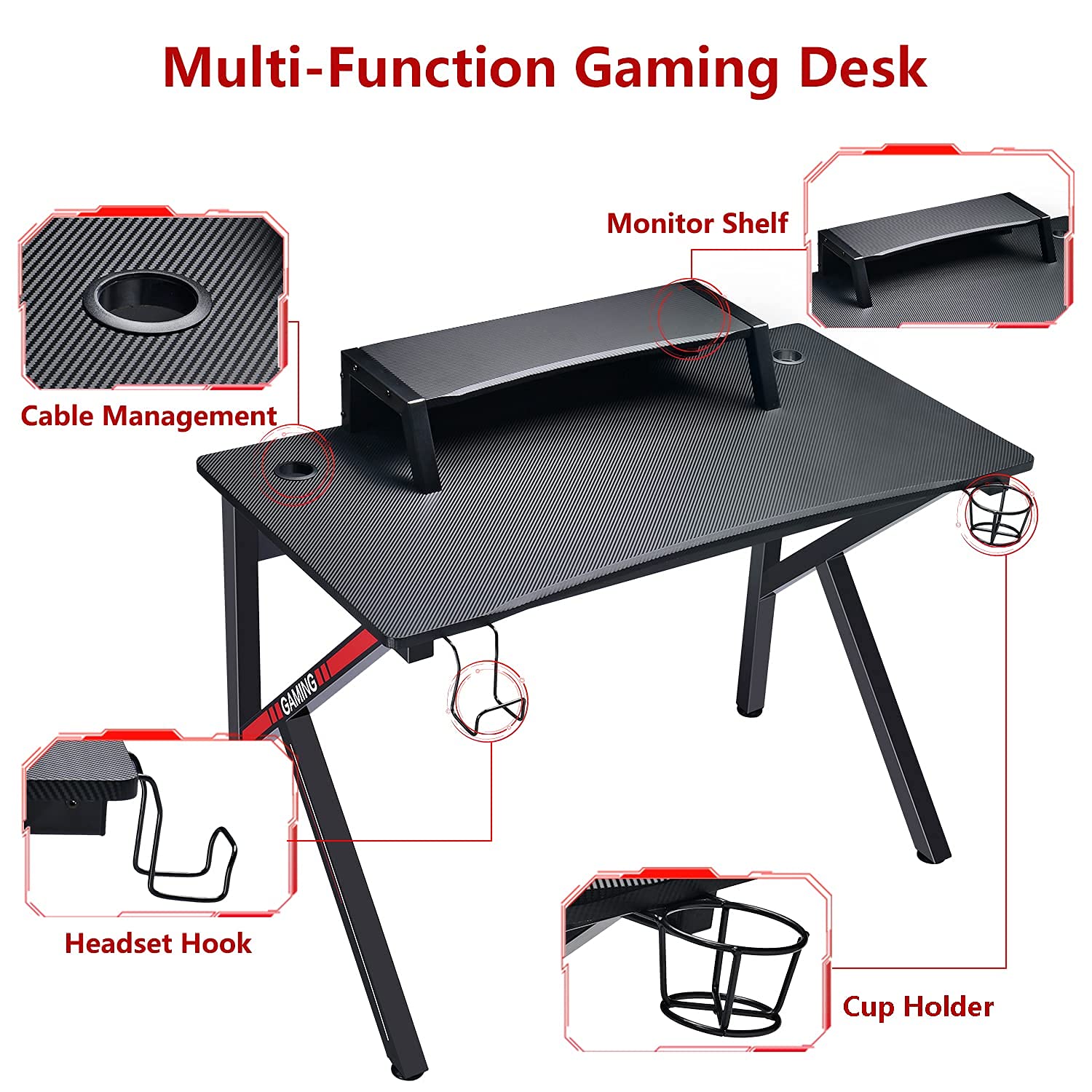 GTRACING Gaming Desk,45 Inch Gaming Table with Builtin Power Strip,K