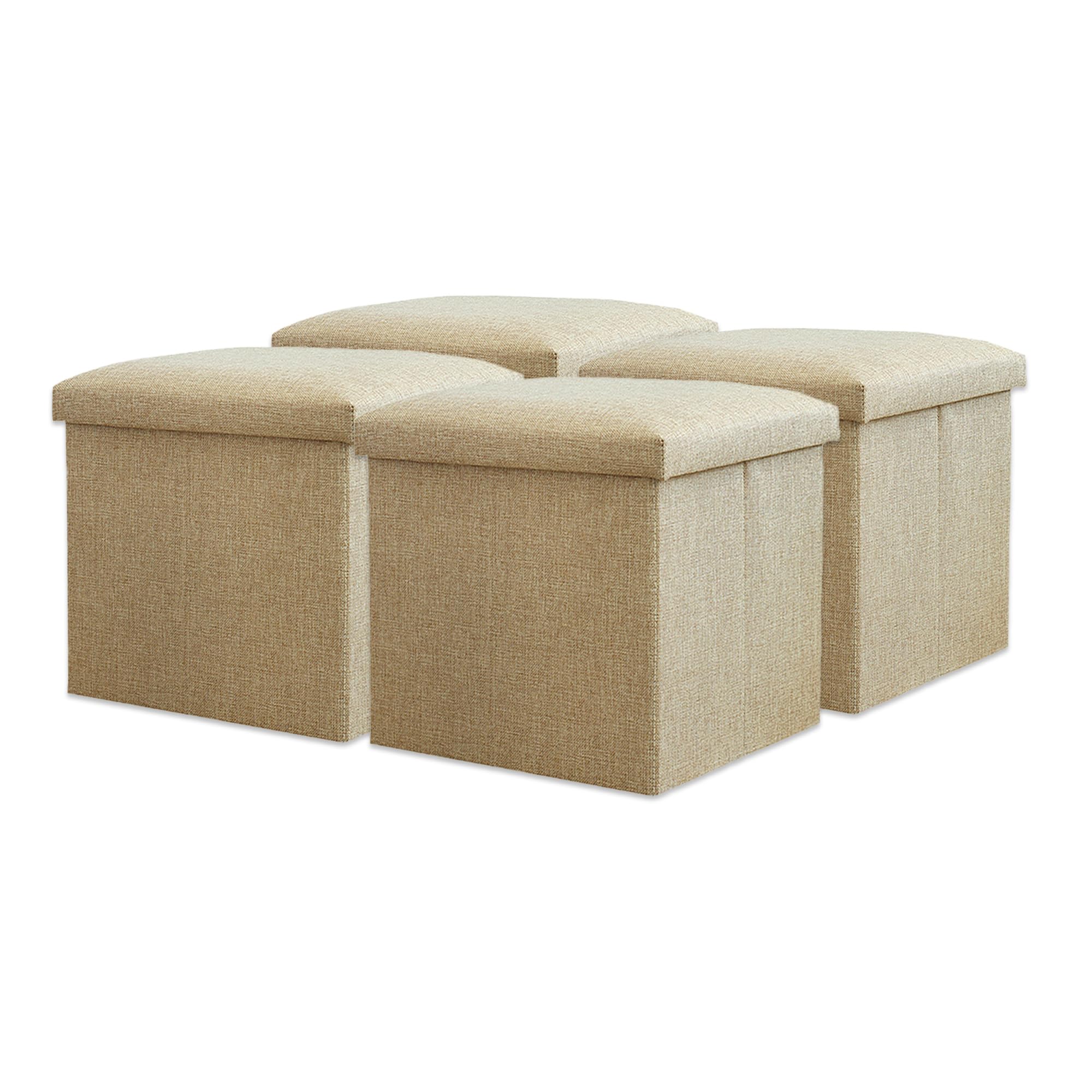 Kuber Industries Pack of 4 Storage Stool | Square Toy Storage Box | Foot Rest Stool | Folding Seating Stool | Wardrobe Organizer for Clothes-Books | Storage Box for Living Room | S ZH003BG | Beige (B0D1VJCWGH) Amazon Price History, Amazon Price Tracker